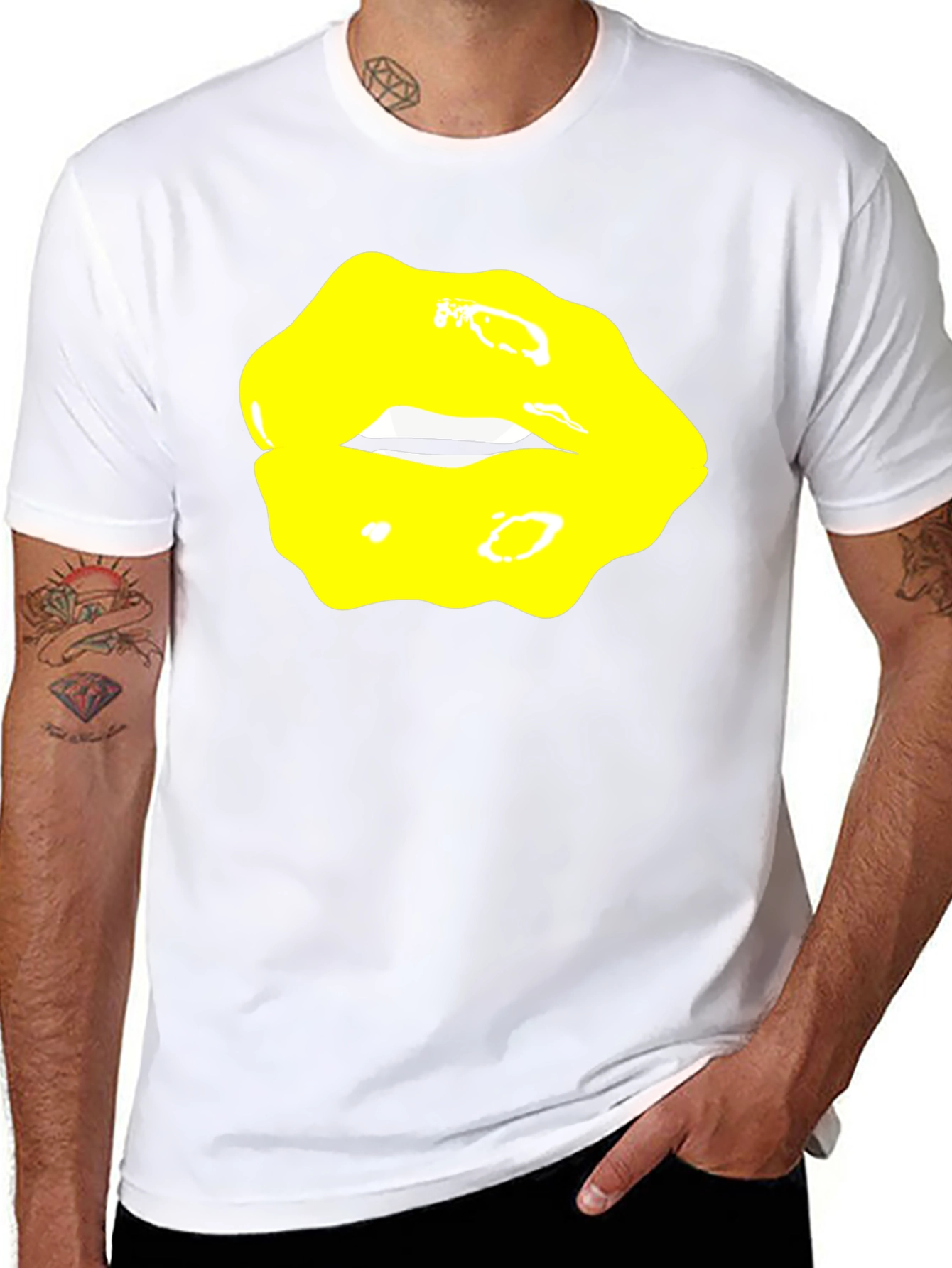 Black Yellow Lips Graphic Black Tee view 8
