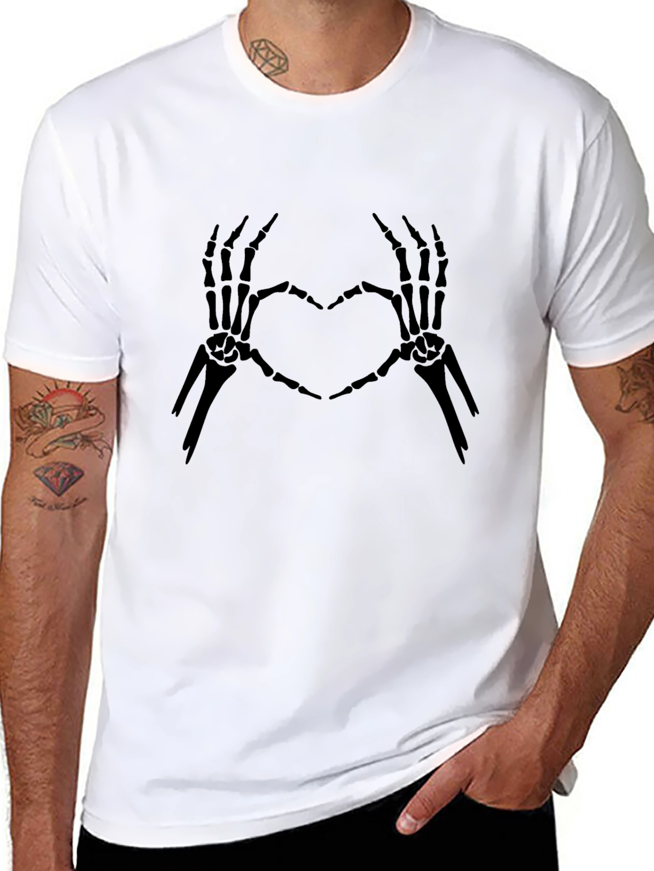 Black Skeleton Heart Hands Graphic Tee - Black Cotton view 8