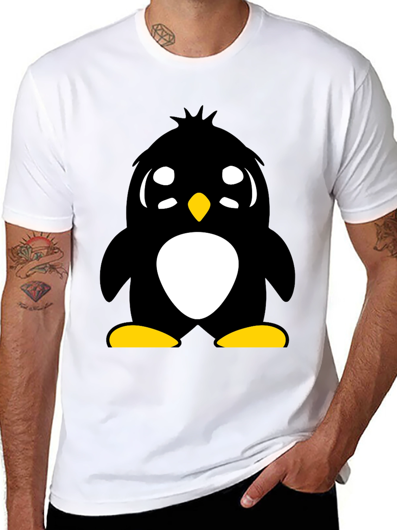 Black Cute Penguin Graphic Tee - Unisex Black T-Shirt view 8