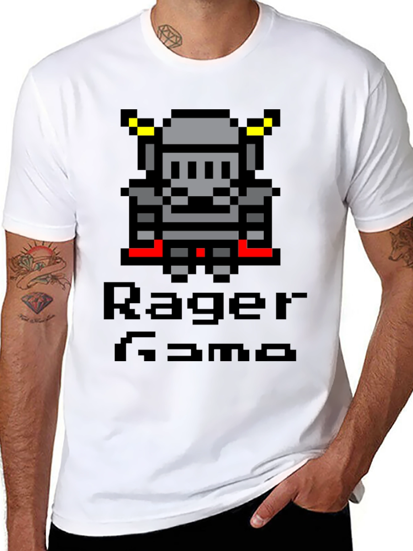 Black Pixel Knight T-Shirt - Rage Game Tee view 8