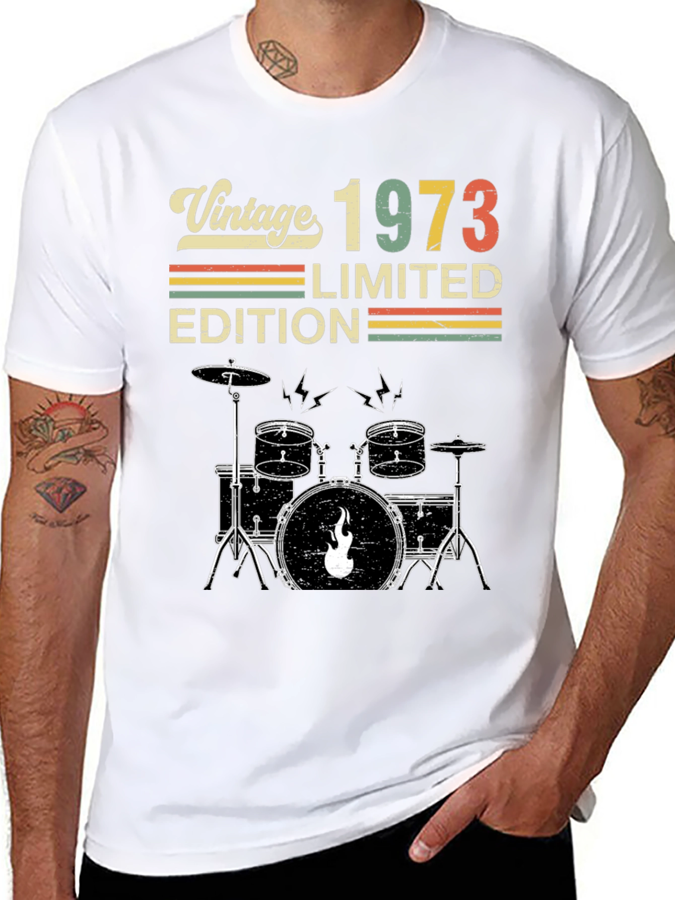 Black Vintage 1973 Limited Edition Drum Set Graphic Tee view 8