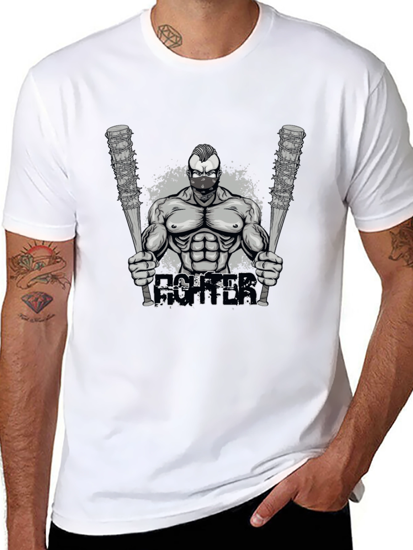 Black Fighter Graphic T-Shirt - Men's Black Tee view 8