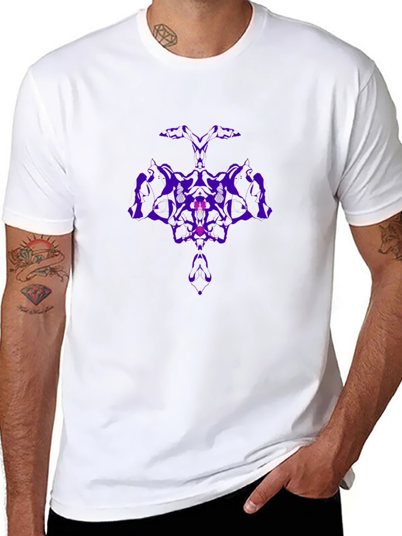 Black Abstract Purple Rorschach Inkblot Black T-Shirt view 8