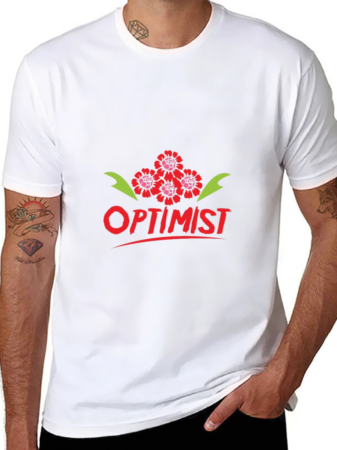 Black Optimist Graphic Tee - Trendy Crew Neck T-Shirt view 8