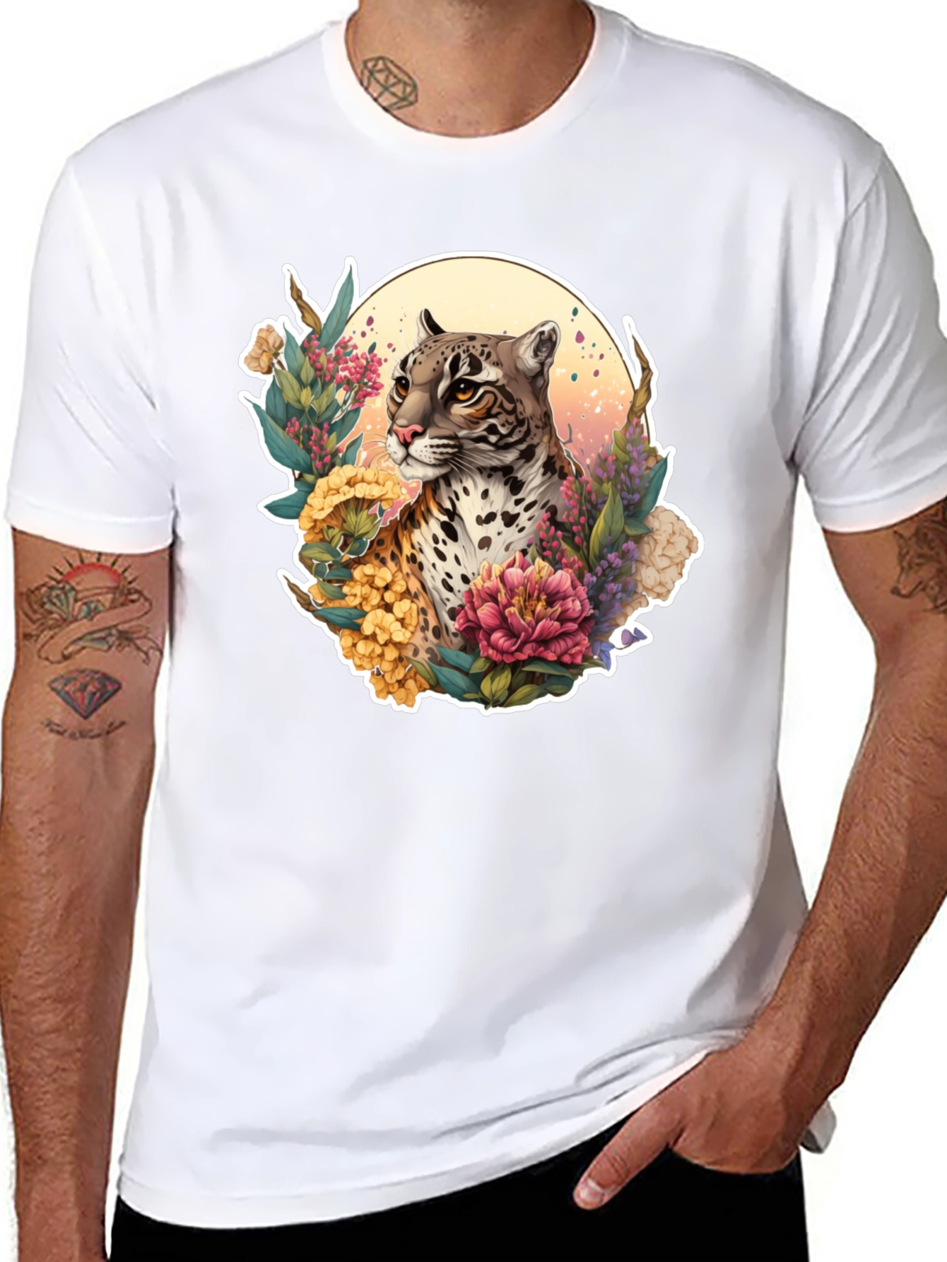 Black Ocelot Floral T-Shirt - Nature Inspired Design view 8