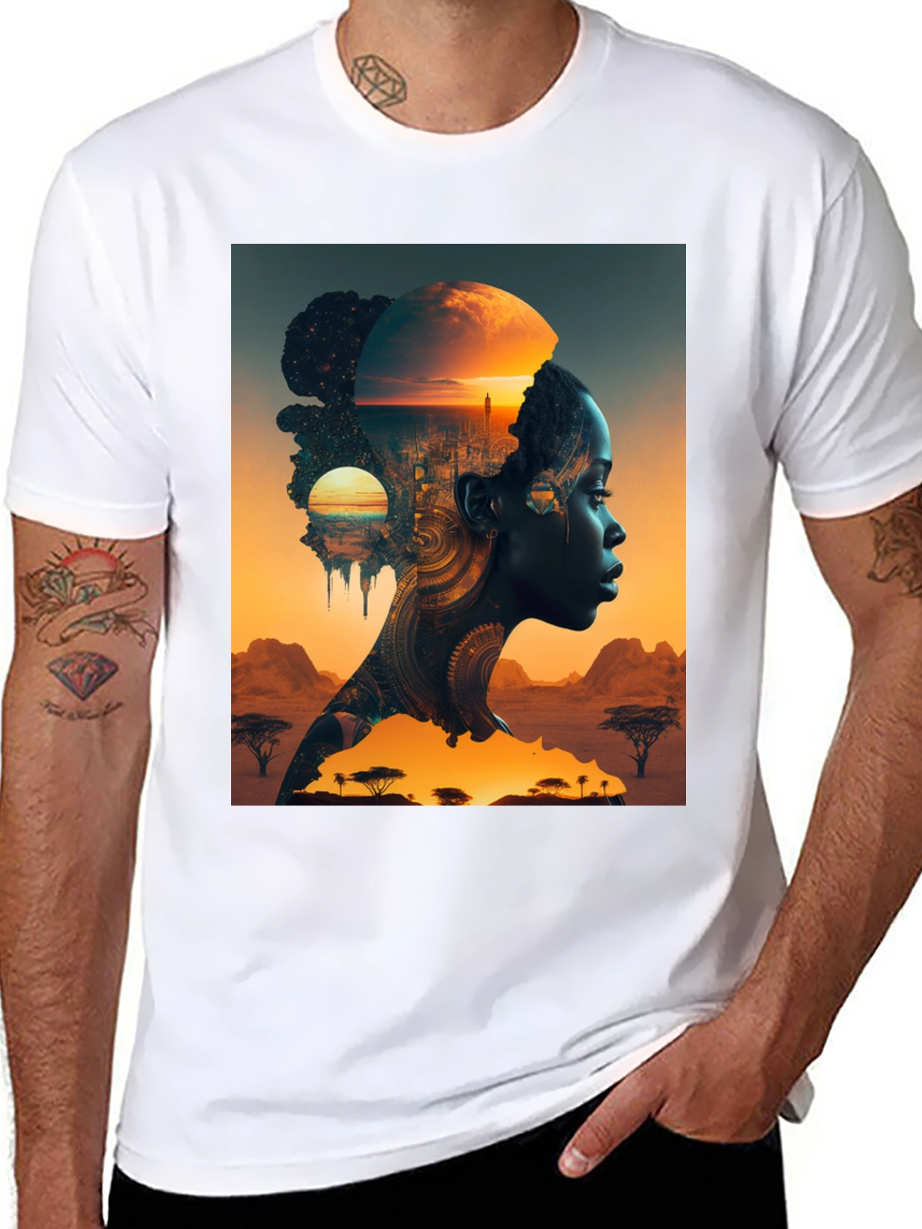 Black African Sunset Graphic T-Shirt view 8