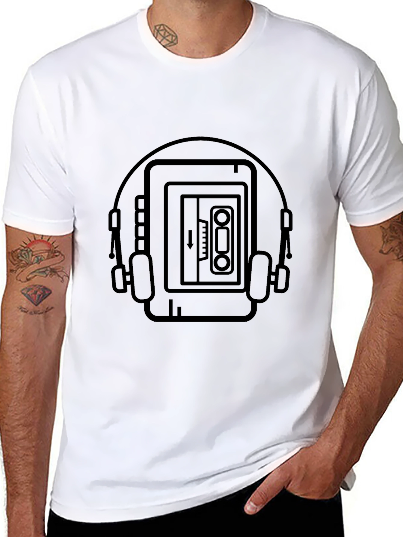 Black Retro Music Player T-Shirt - Cool Graphic Tee view 8