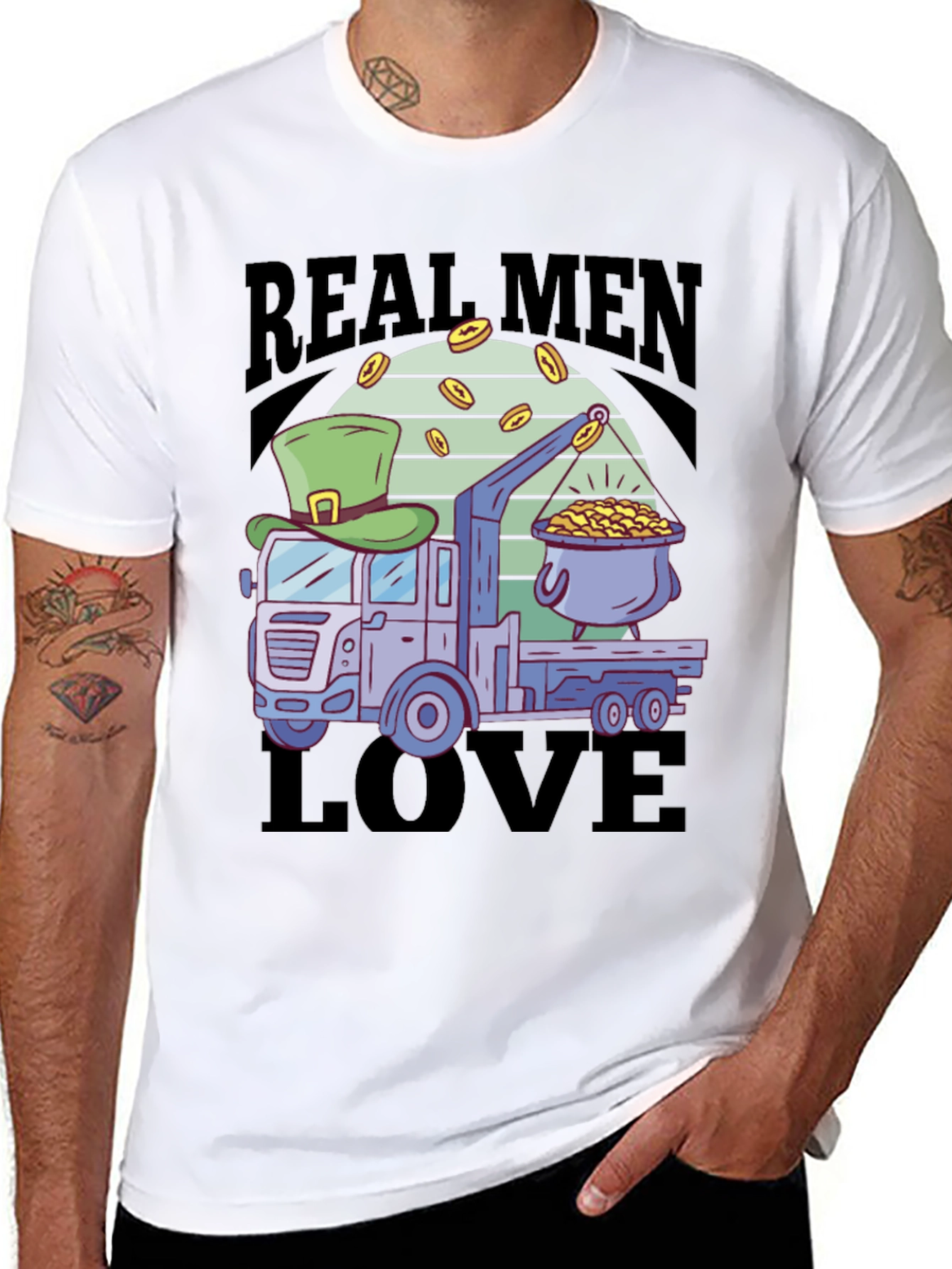 Black Real Men Love Trucks St. Patrick's Day T-Shirt view 8