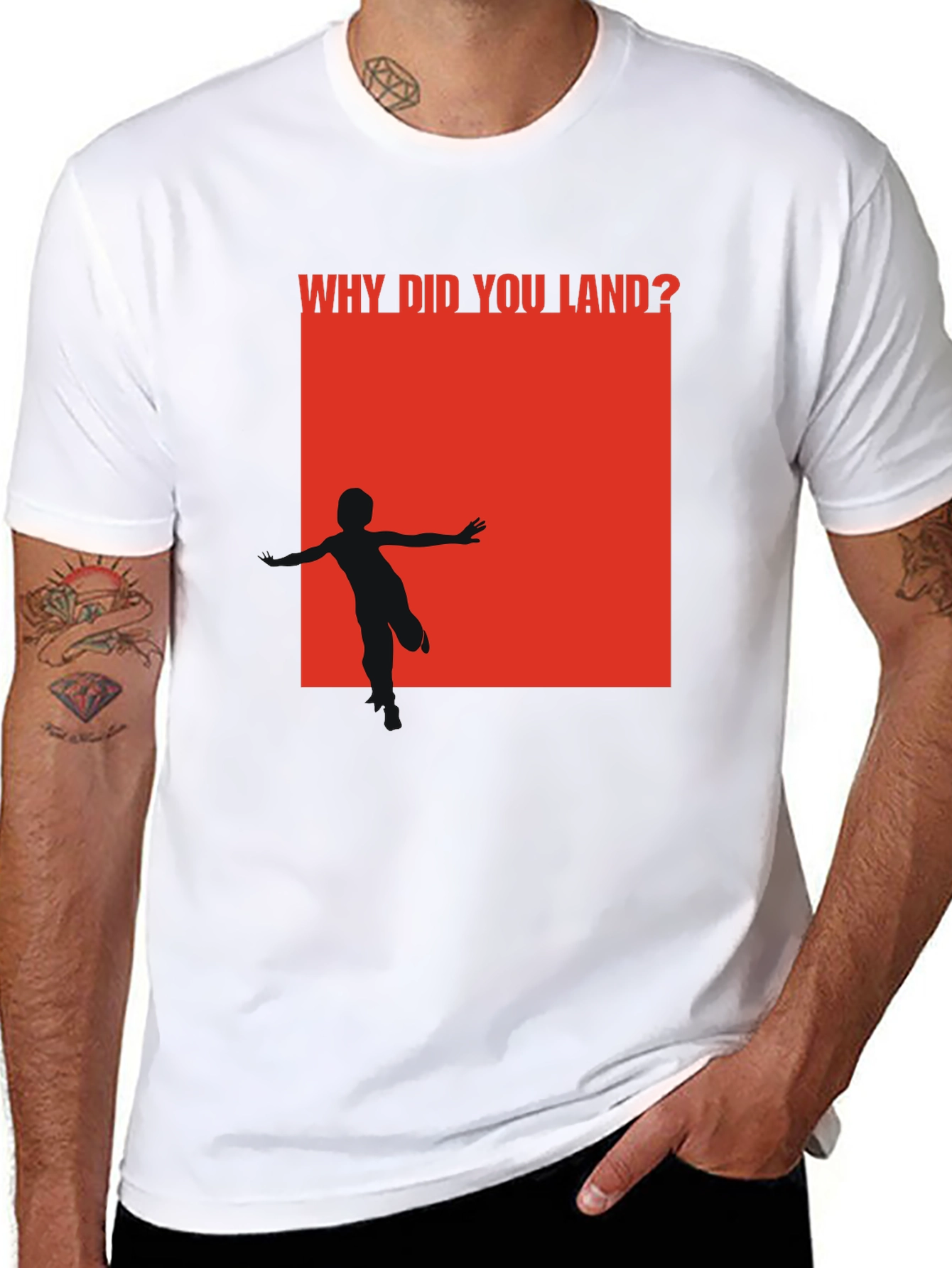 Black Why Did You Land? Graphic T-Shirt view 8