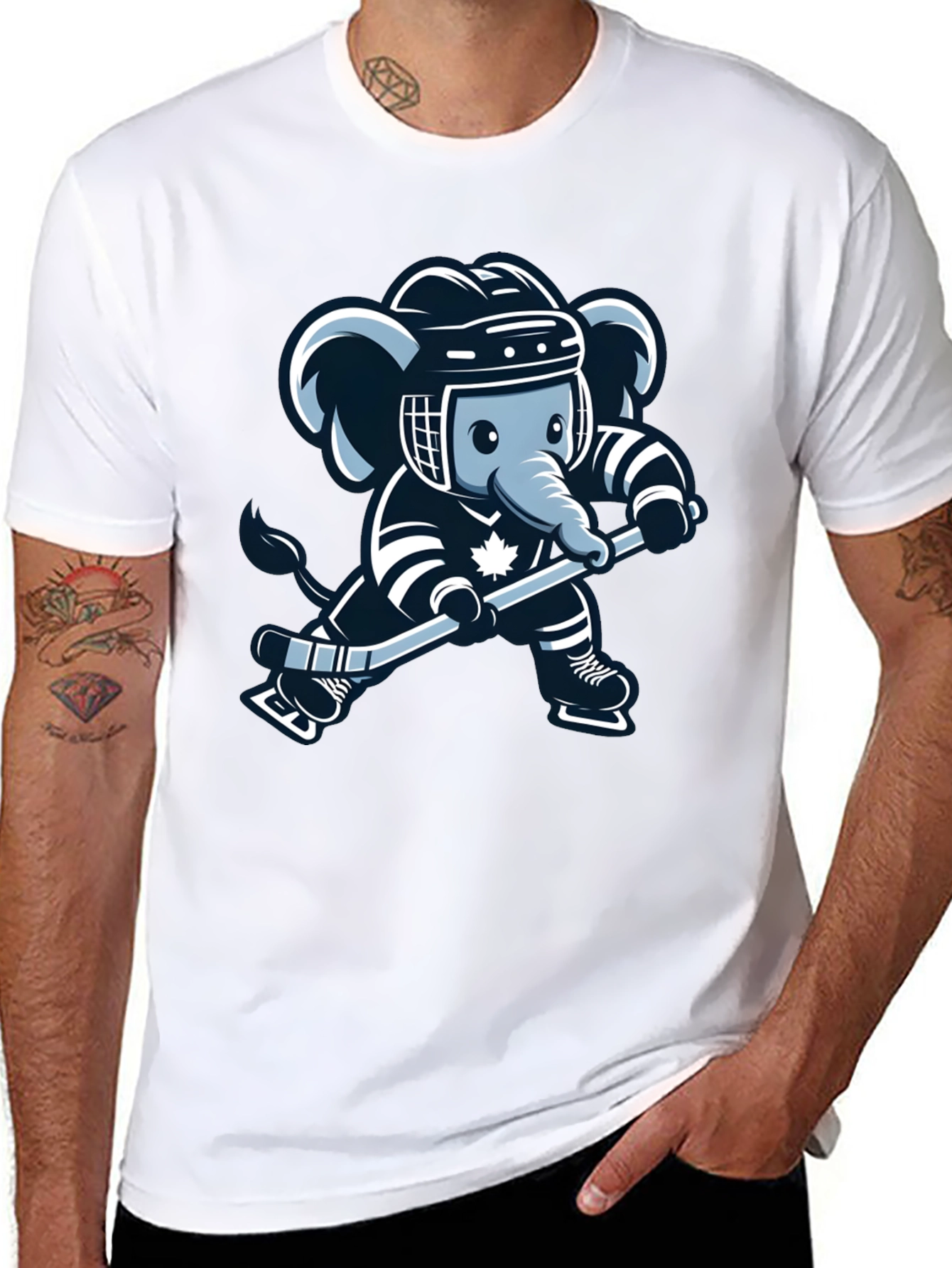 Black Hockey Elephant Graphic Tee - Black Cotton T-Shirt view 8