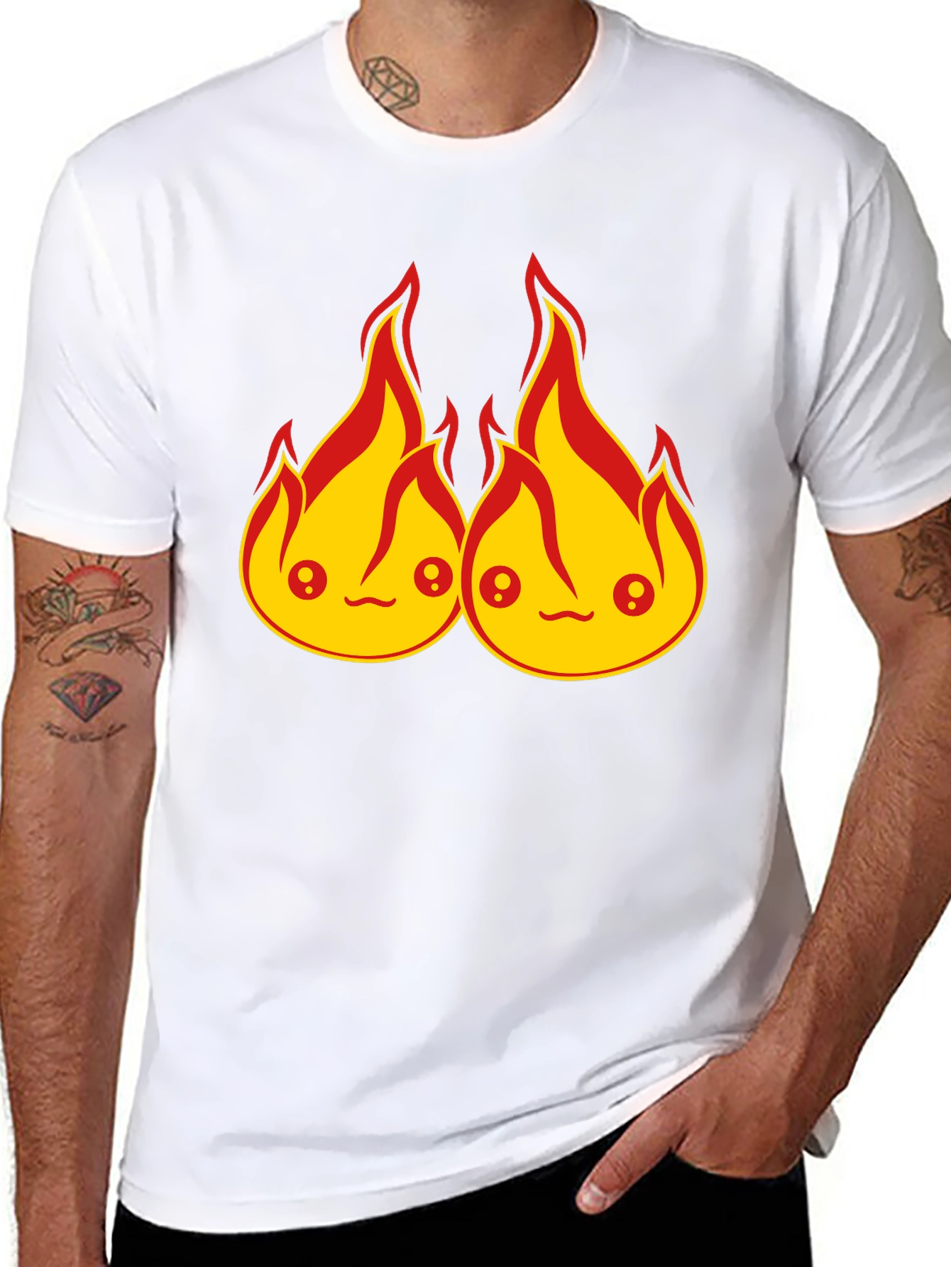 Black Kawaii Fire Flames Graphic T-Shirt - Cute Design view 8