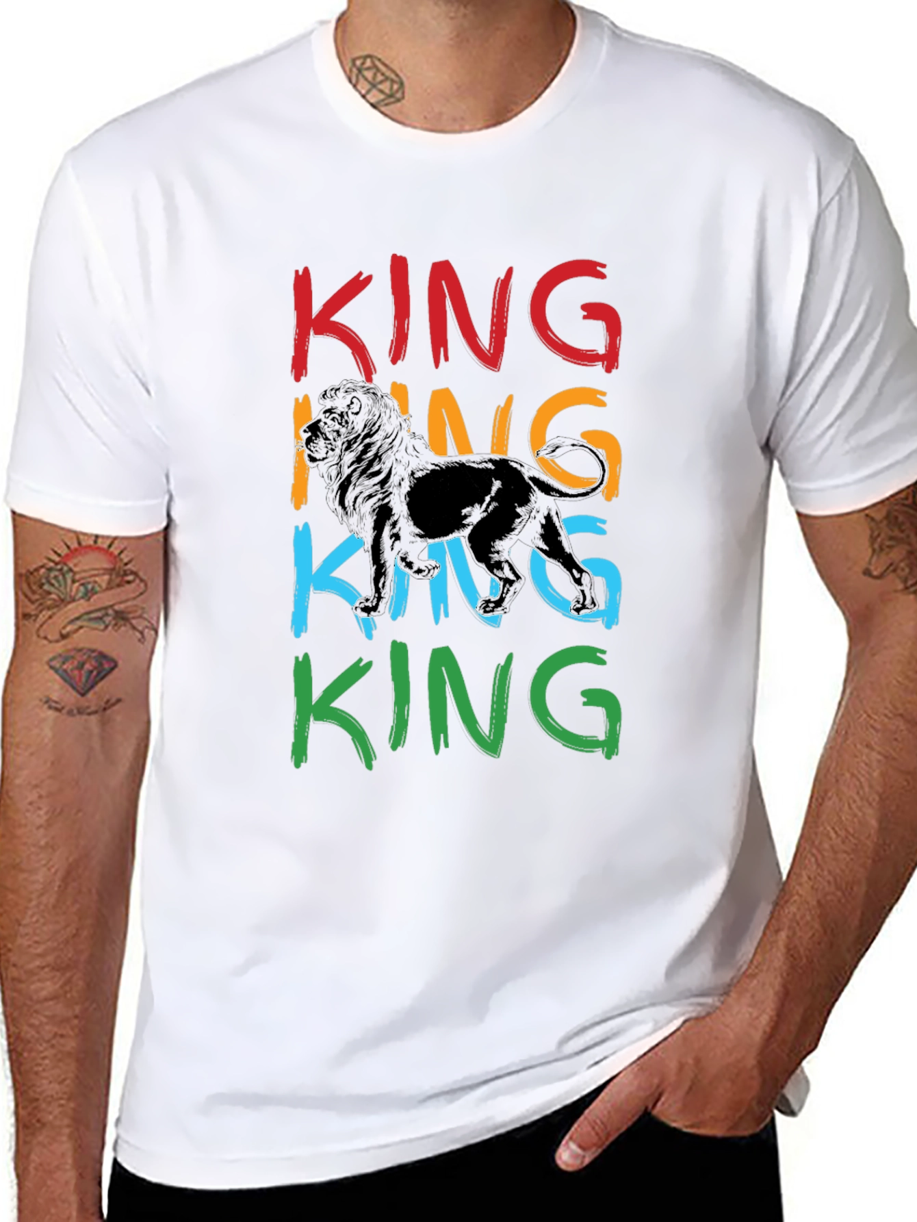 Black King Lion Graphic Print Men's T-Shirt view 8