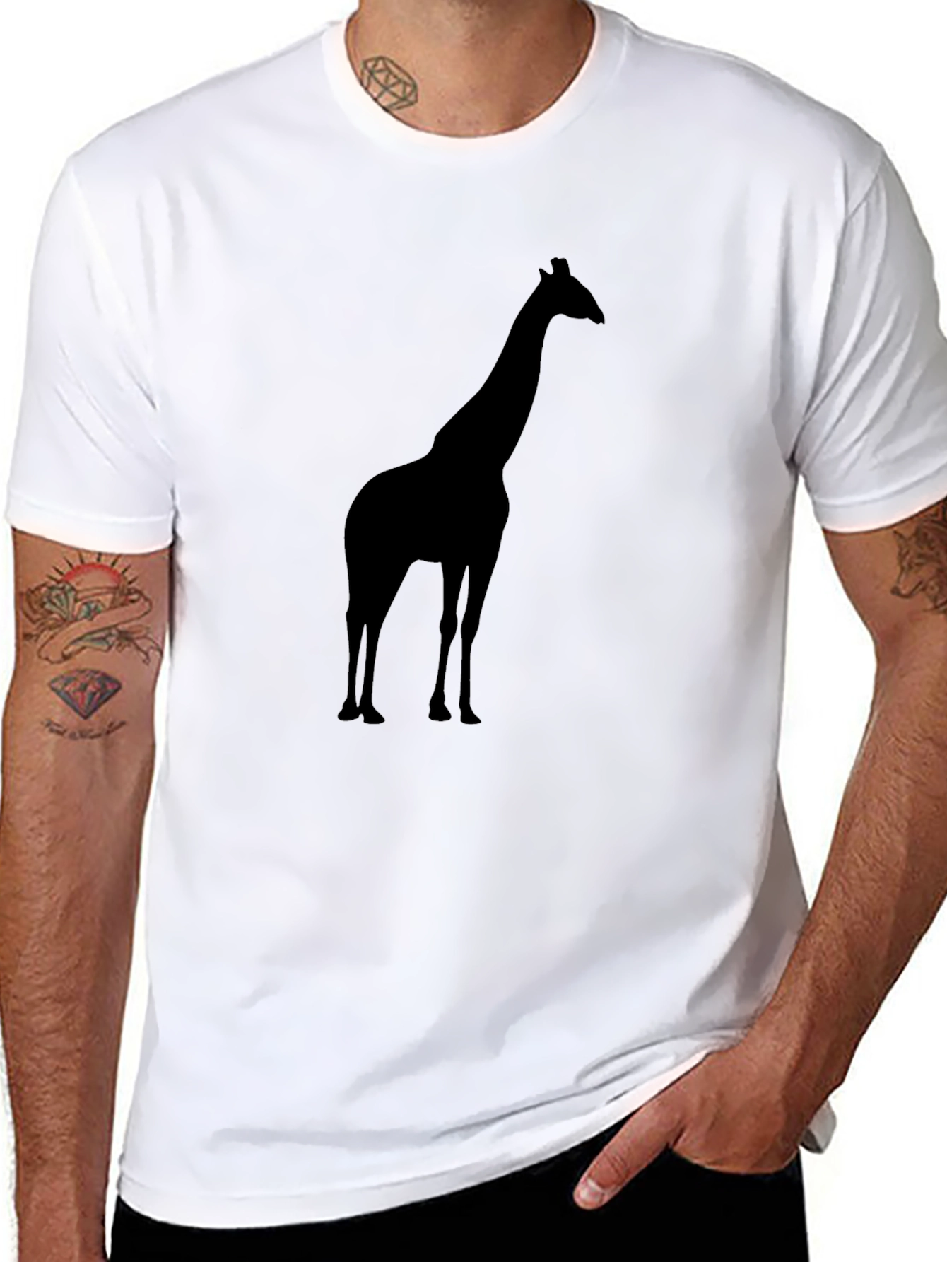Black Giraffe Silhouette Black T-Shirt view 8