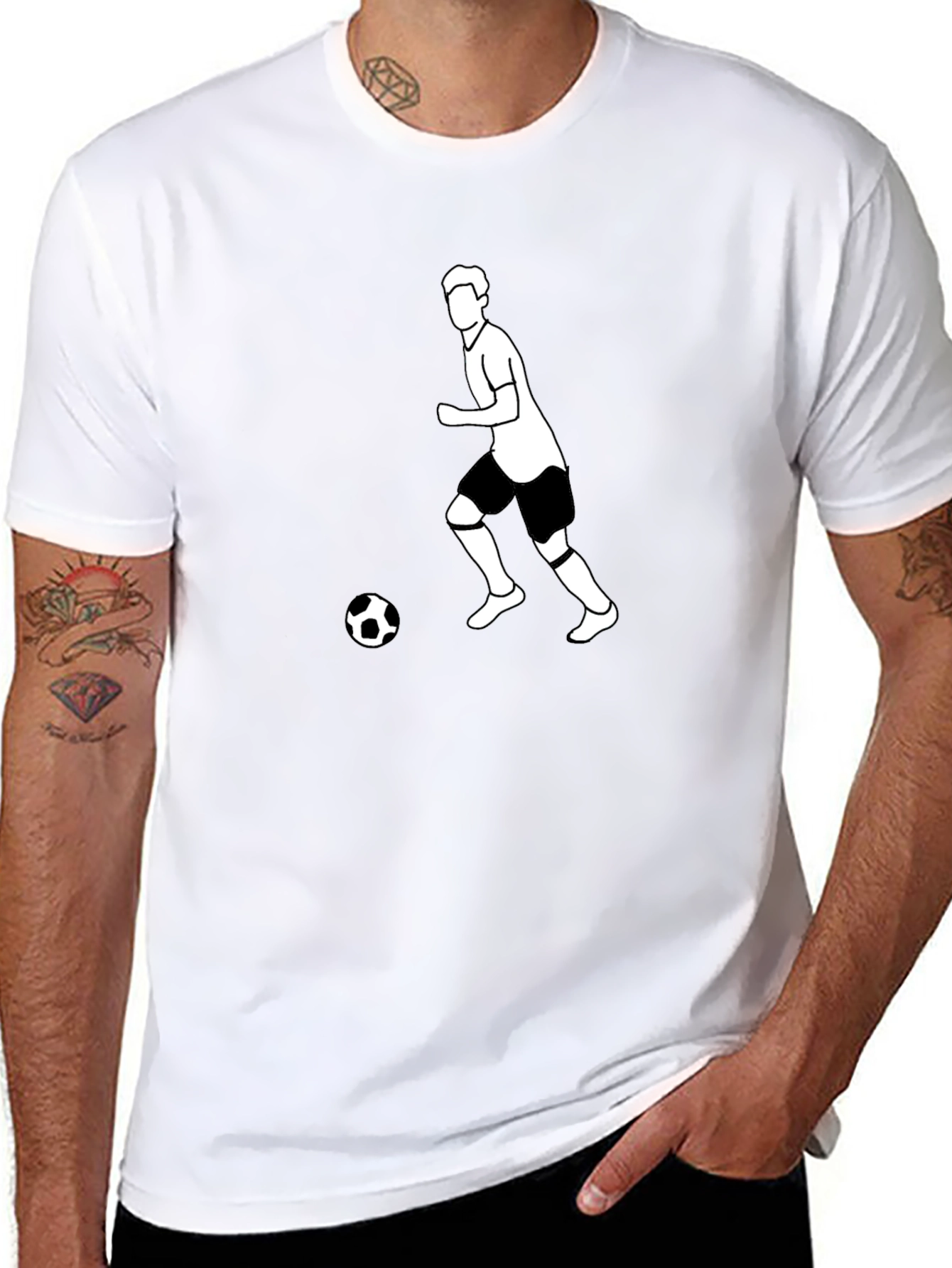 Black Soccer Player Graphic Tee - Black Cotton T-Shirt view 8