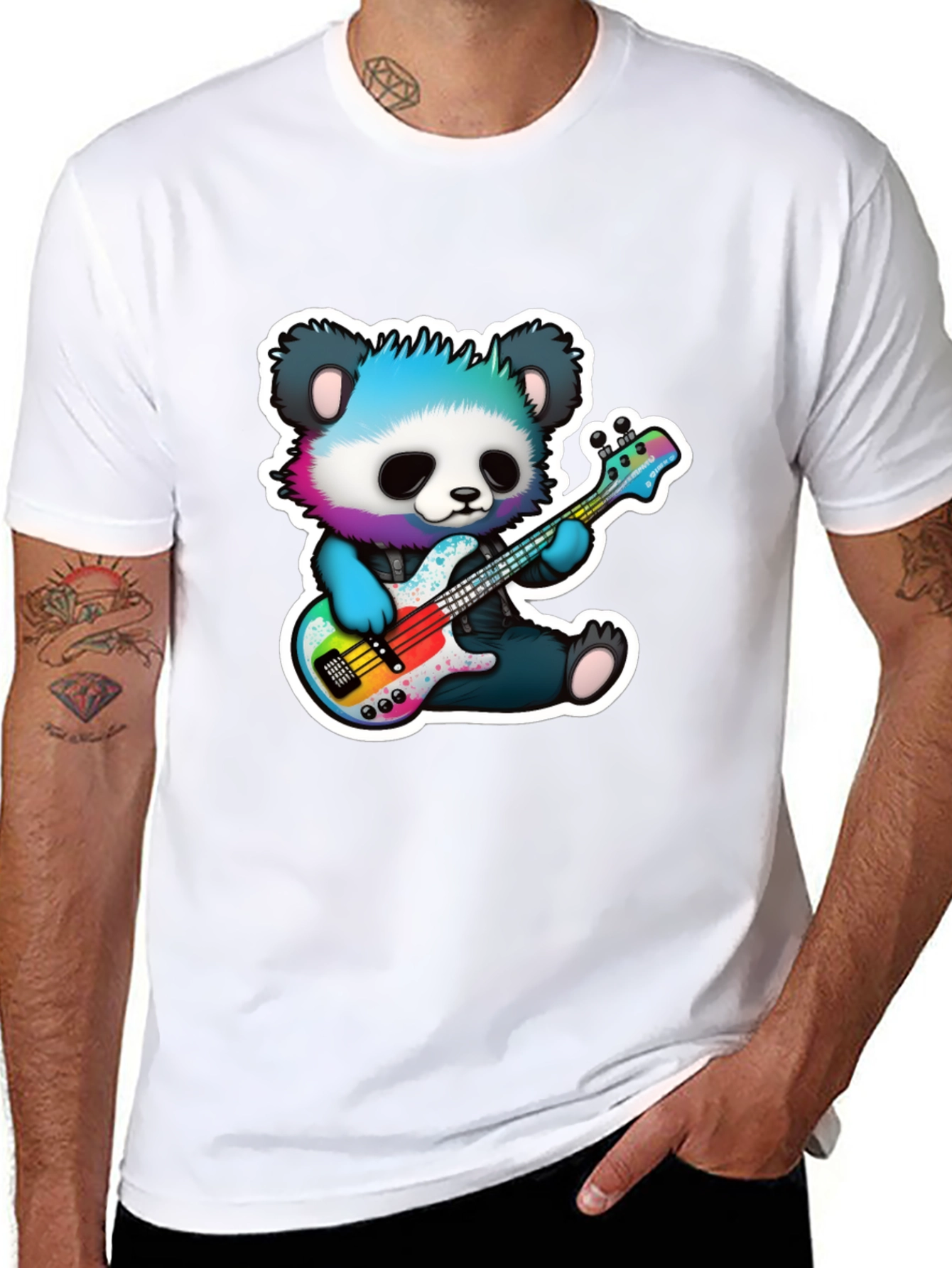 Black Panda Guitarist Graphic Tee - Cool Bear Musician Shirt view 8
