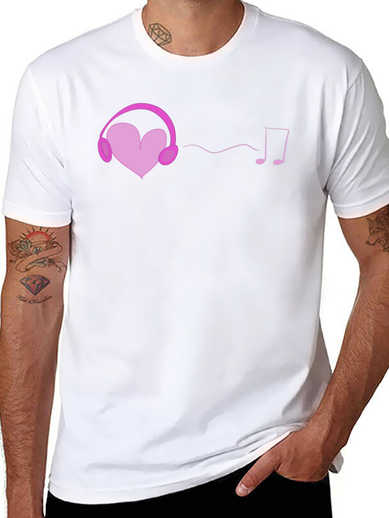 Black Heart Headphones Graphic Tee - Music Lover T-Shirt view 8