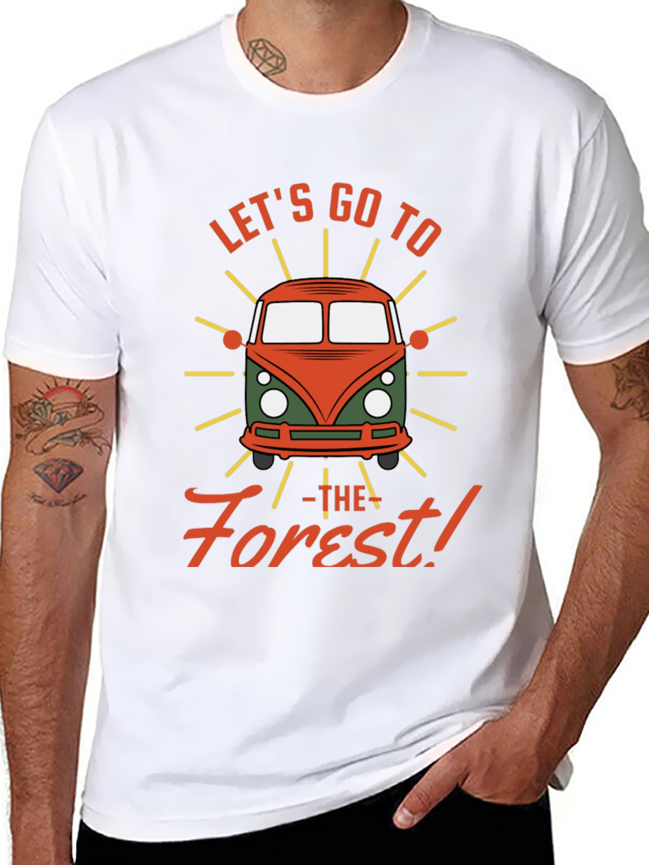 Black Let's Go to the Forest Retro Camper Van Graphic Tee view 8