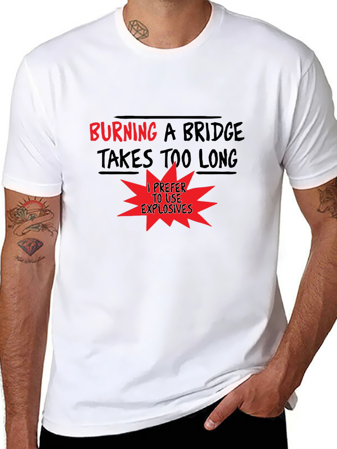 Black Burning Bridges Funny Graphic Tee view 8