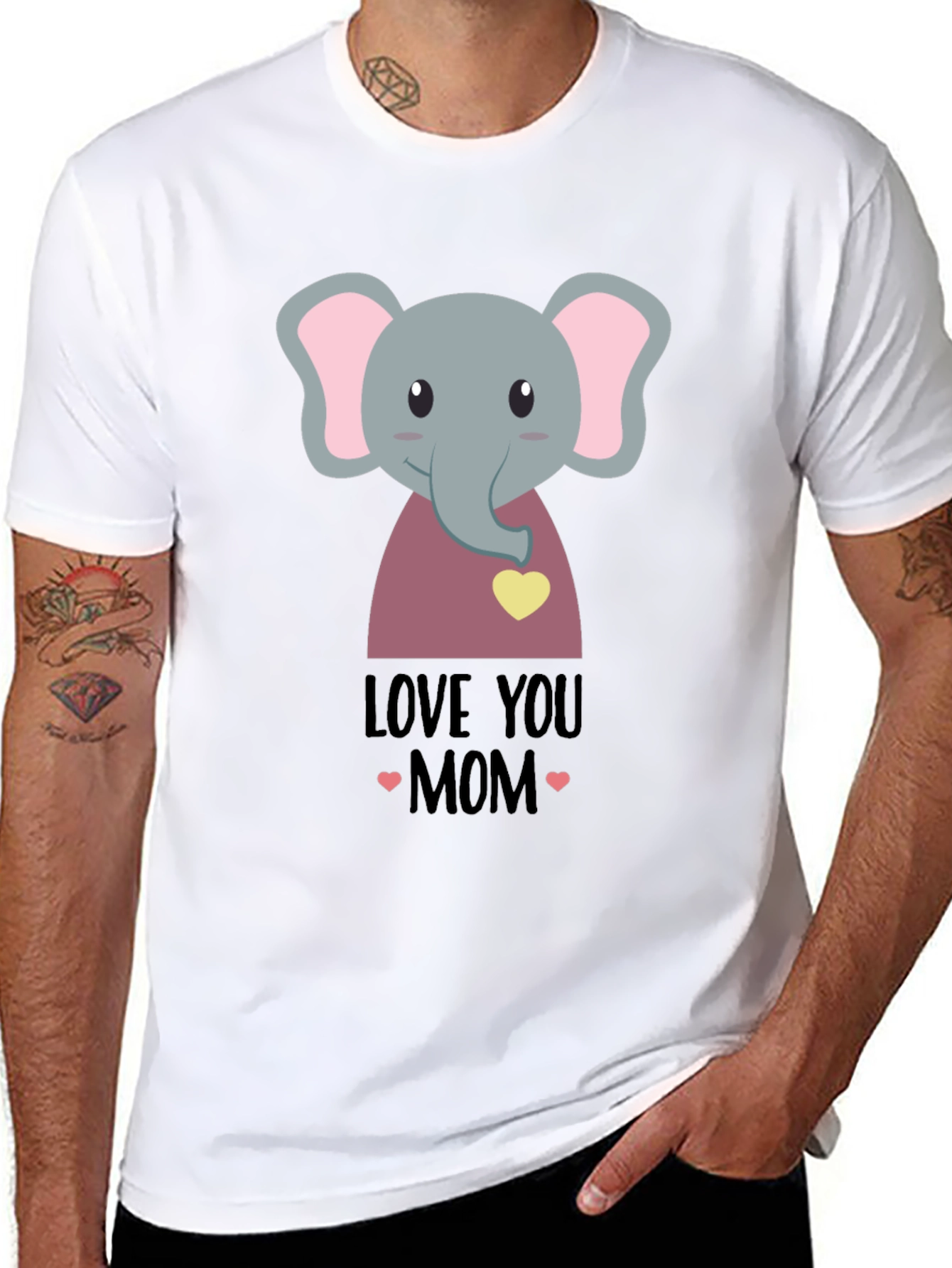 Black Love You Mom Elephant Graphic T-Shirt view 8