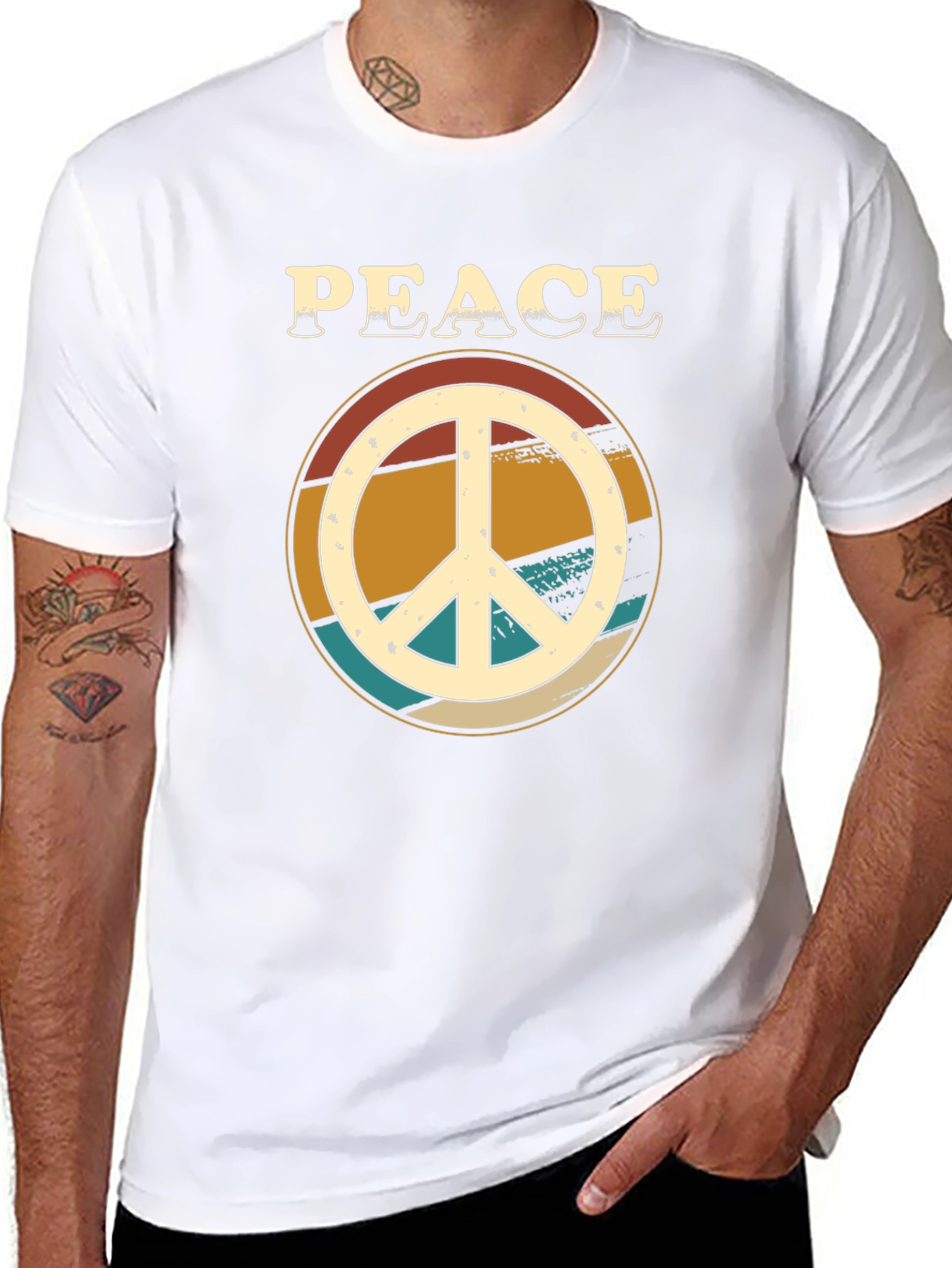 Black Peace Sign Retro Graphic Tee - Black view 8