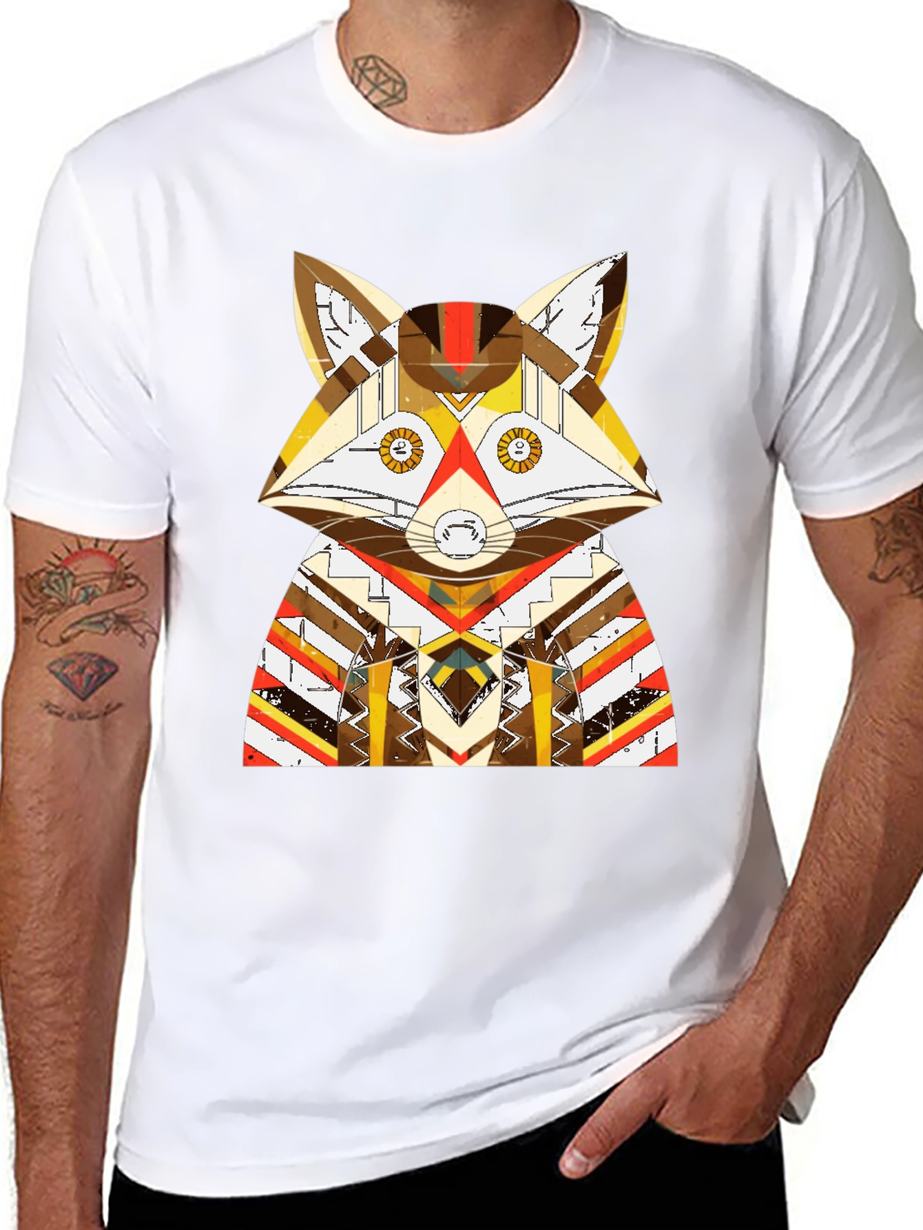 Black Geometric Fox Graphic Black T-Shirt view 8