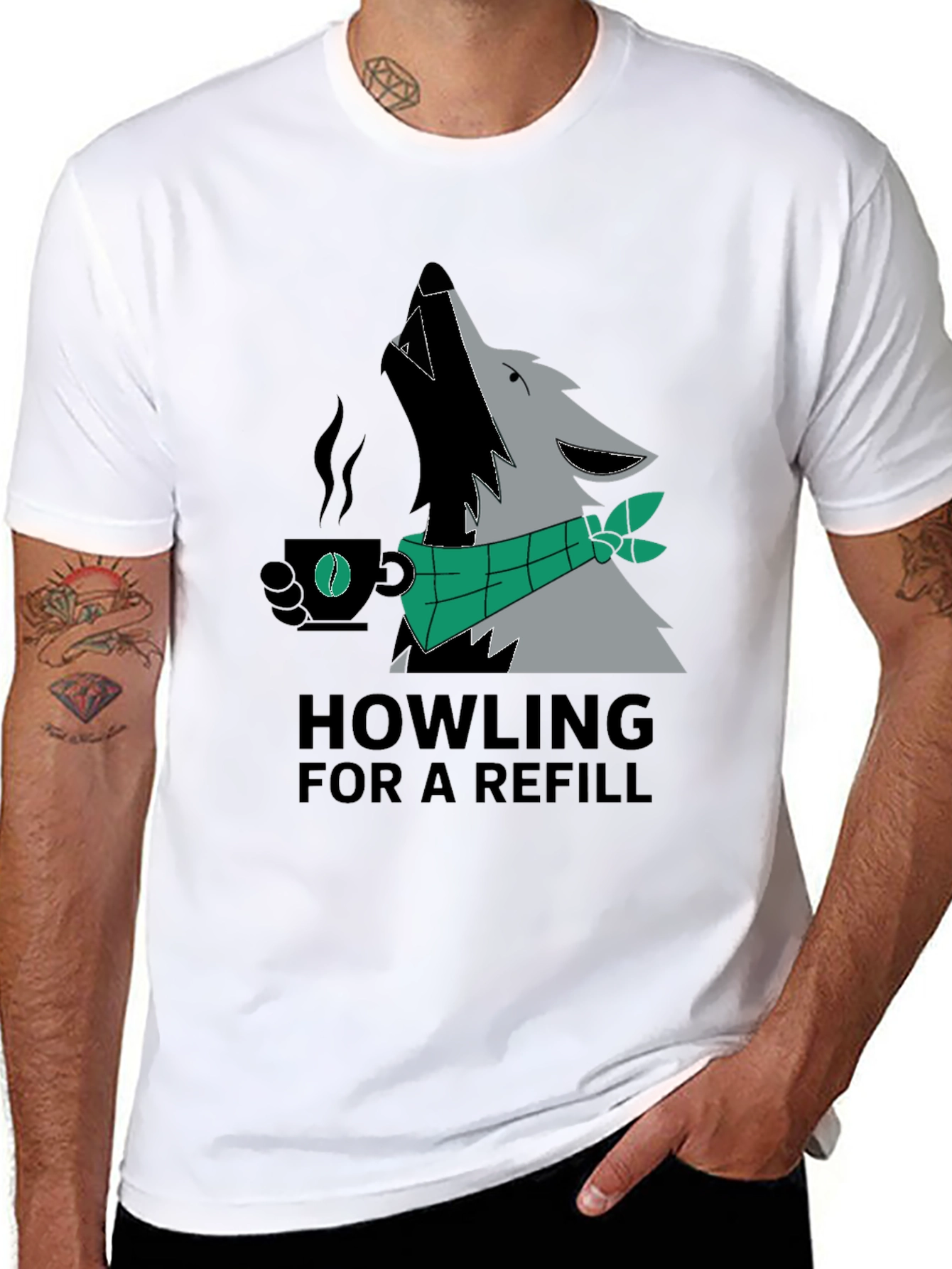 Black Howling For A Refill Wolf Coffee T-Shirt view 8