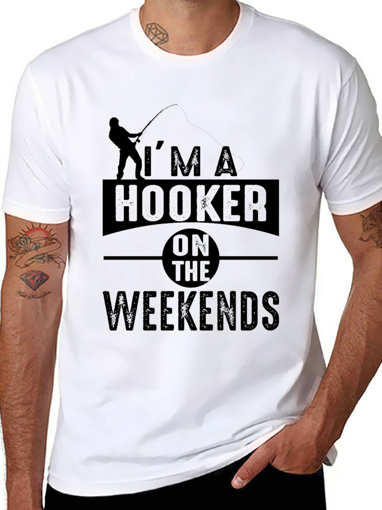 Black I'm A Hooker On The Weekends Fishing T-Shirt view 8