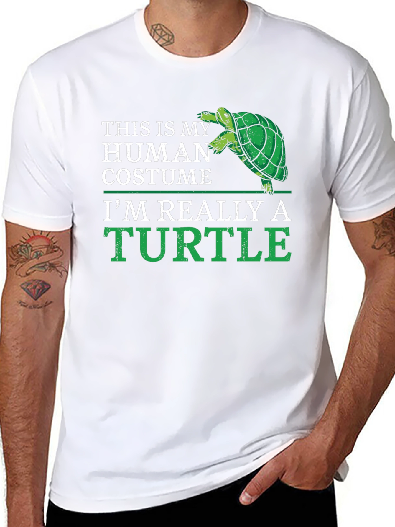 Black Human Costume Turtle T-Shirt - Funny Animal Lover Tee view 8
