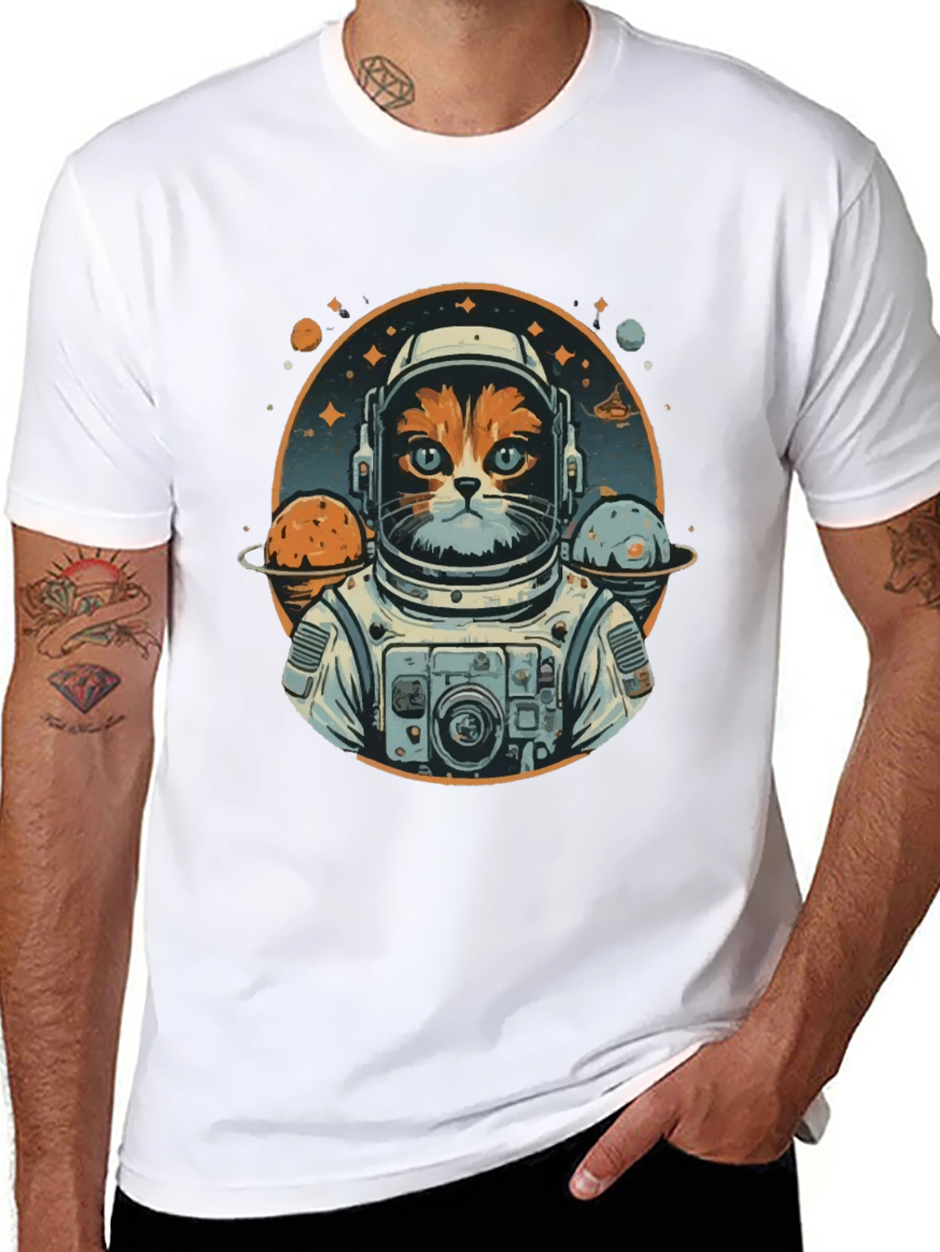 Black Cat Astronaut Graphic T-Shirt - Space Kitty Tee view 8
