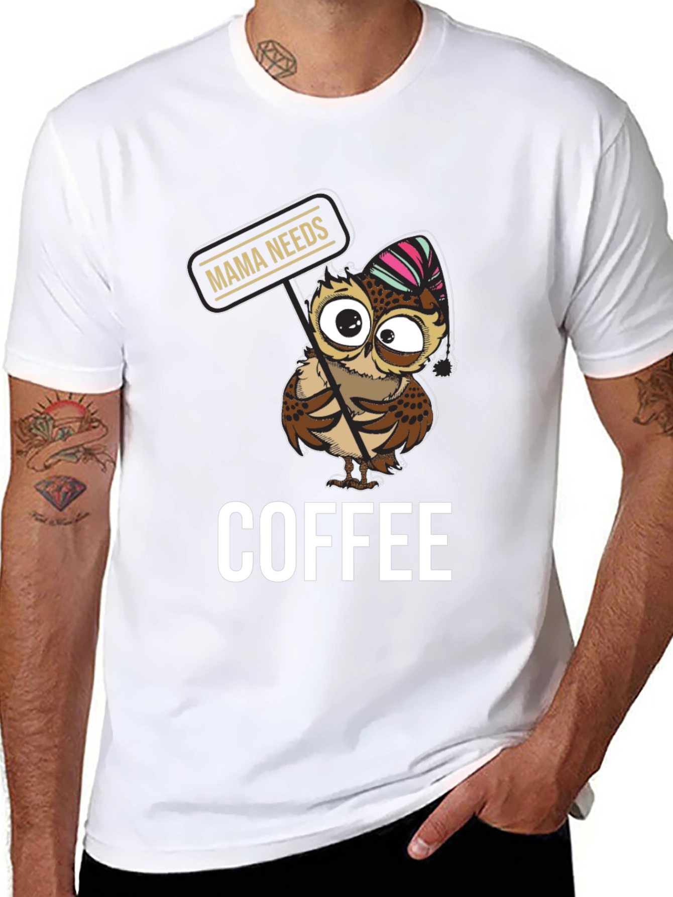 Black Mama Needs Coffee Owl T-Shirt - Cute Graphic Tee view 8