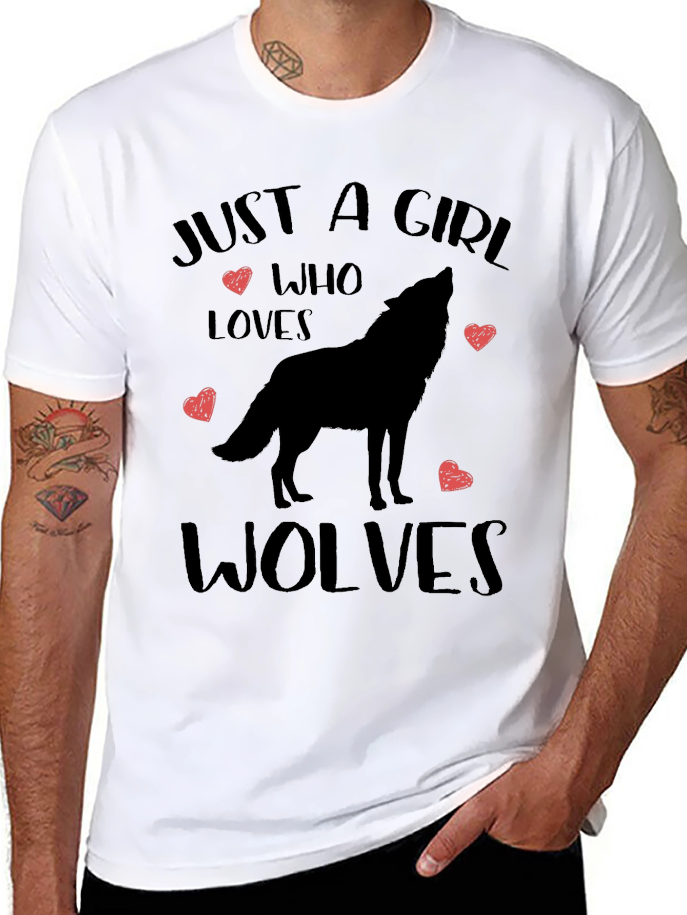 Black Just a Girl Who Loves Wolves T-Shirt view 8
