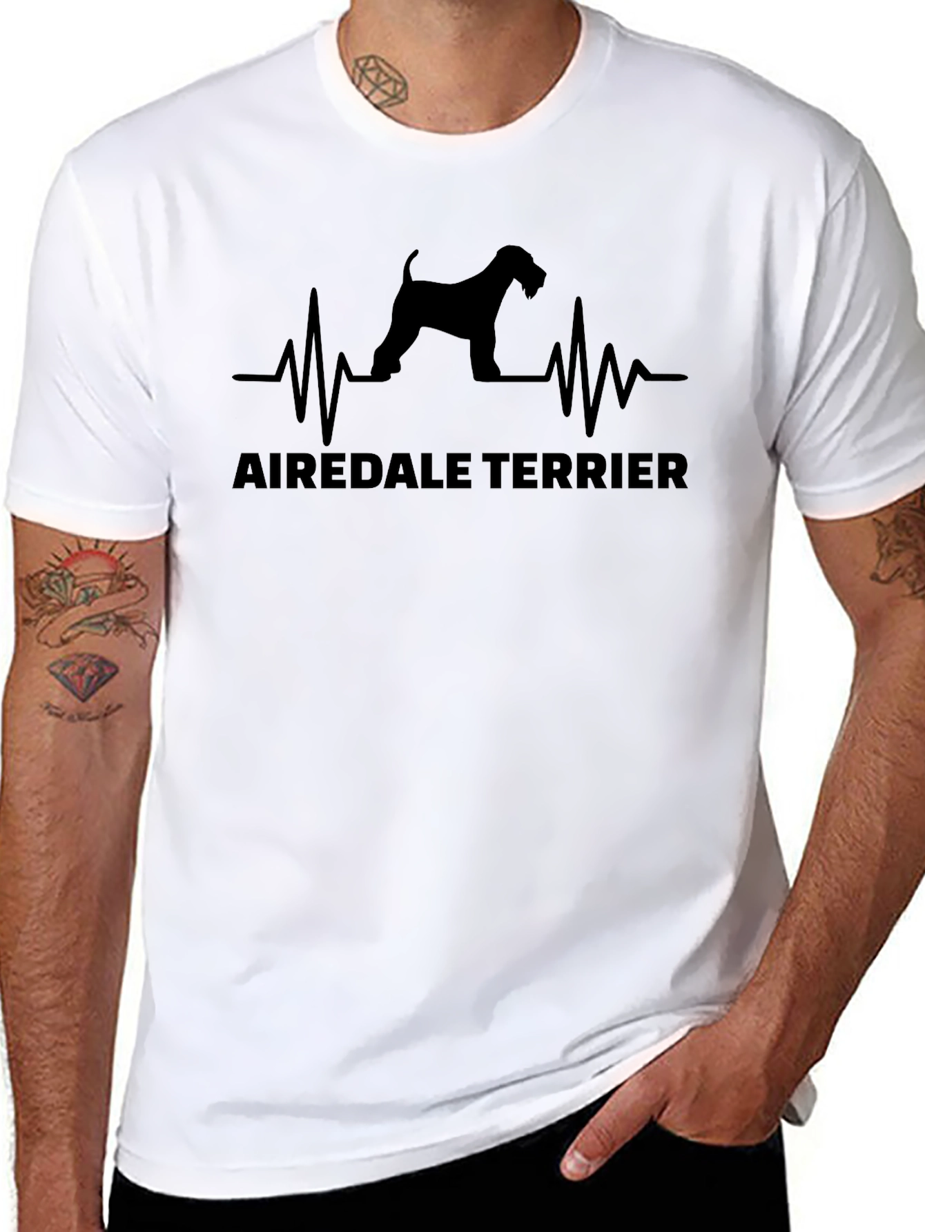 Black Airedale Terrier Heartbeat Graphic T-Shirt view 8