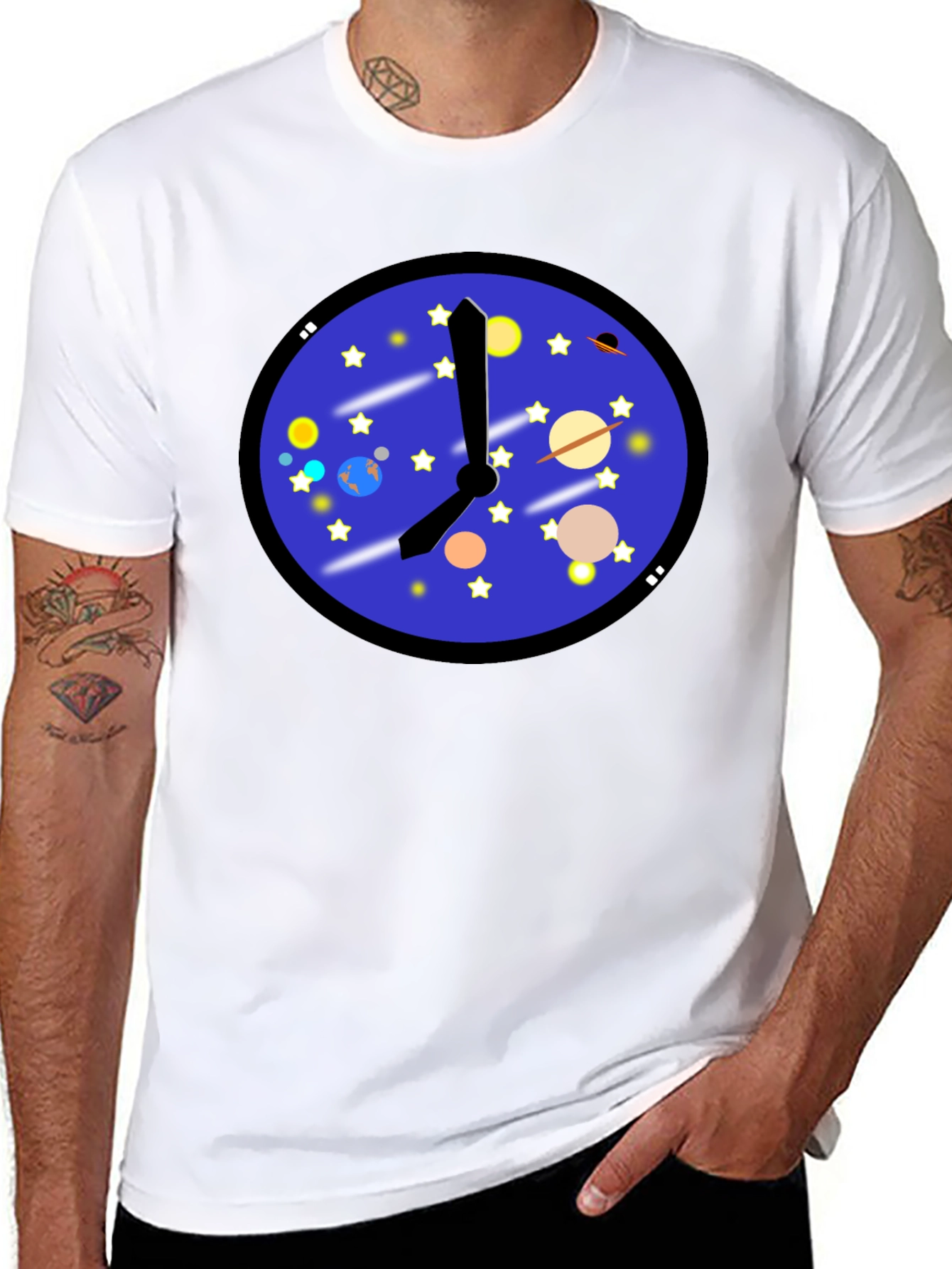 Black Space Time T-Shirt - Galaxy Clock Design view 8