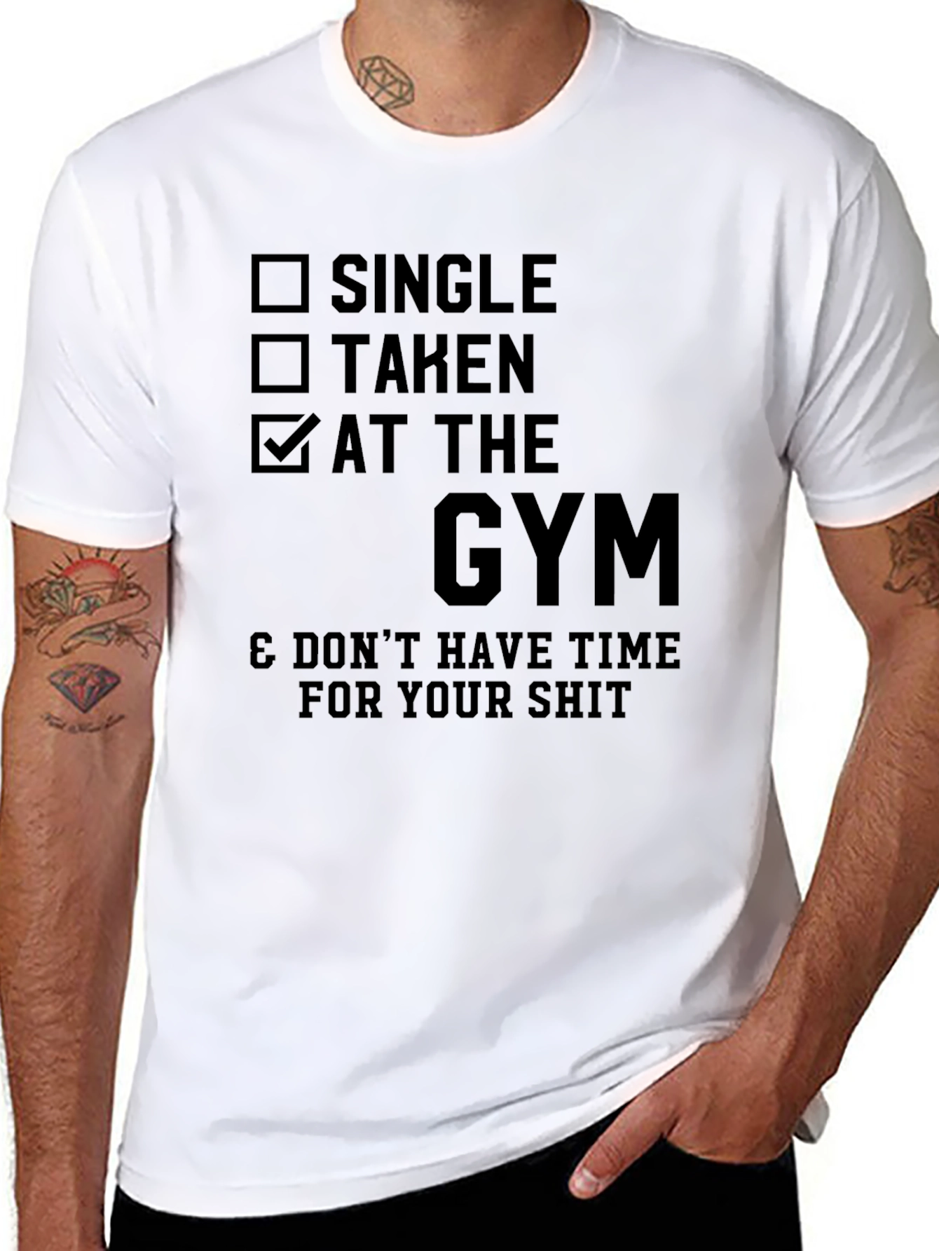 Black Gym Humor T-Shirt - Single Taken Gym Funny Tee view 8