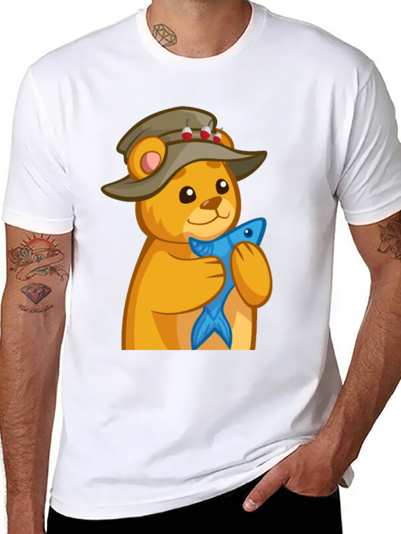 Black Fishing Bear T-Shirt view 8