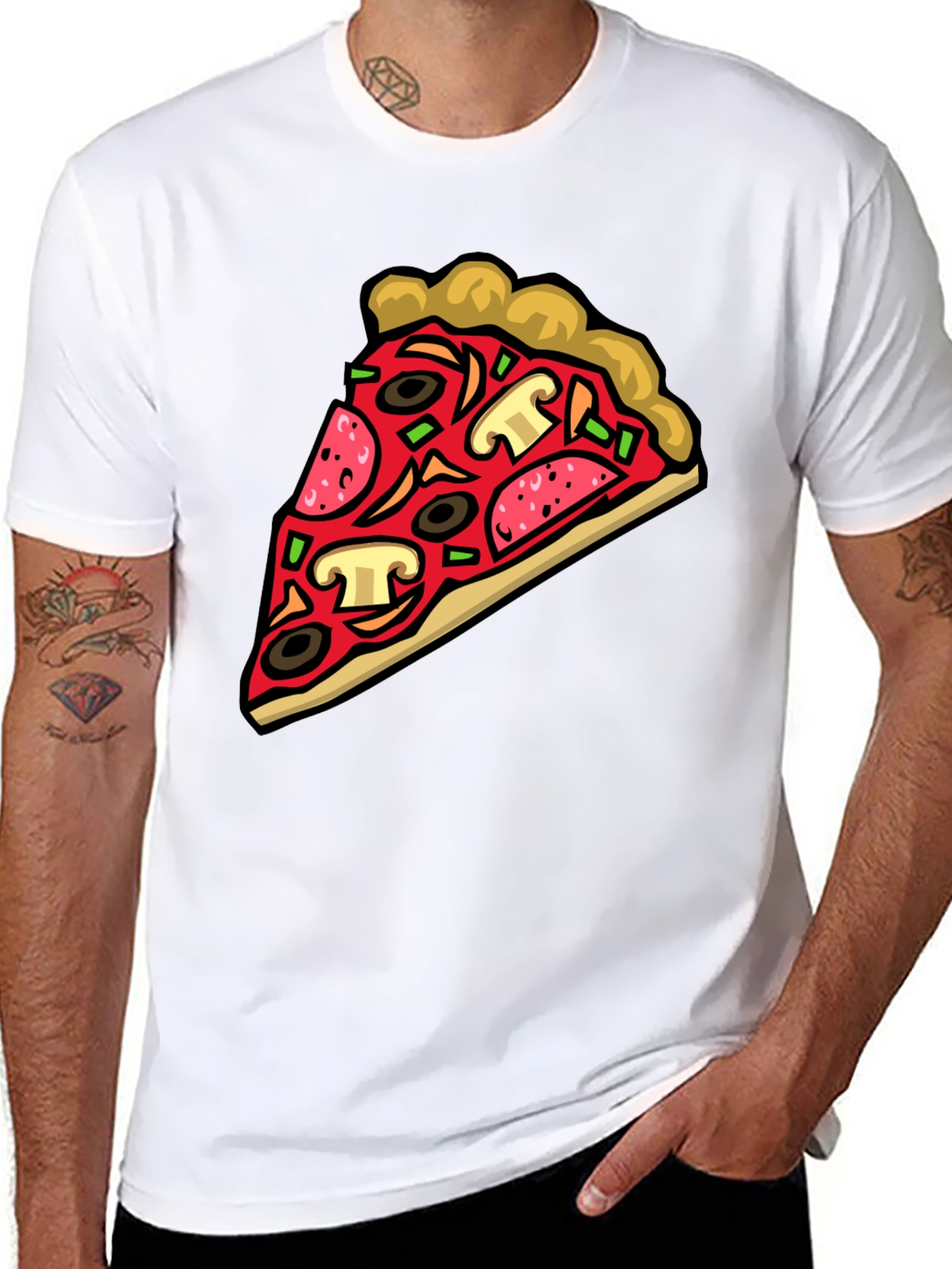 Black Pizza Slice Graphic Tee - Black Crew Neck view 8