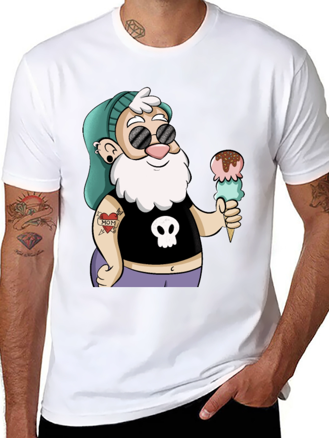 Black Cartoon Hipster Gnome T-Shirt view 8