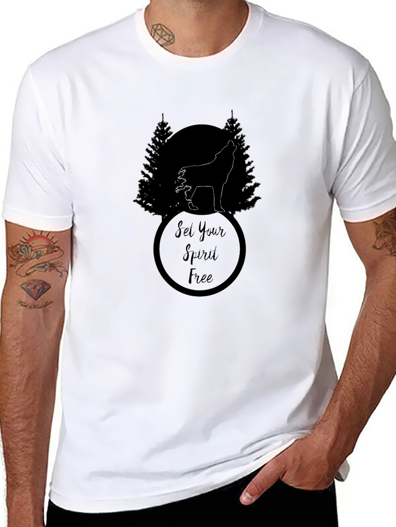 Black Set Your Spirit Free Wolf Graphic Tee - Black view 8