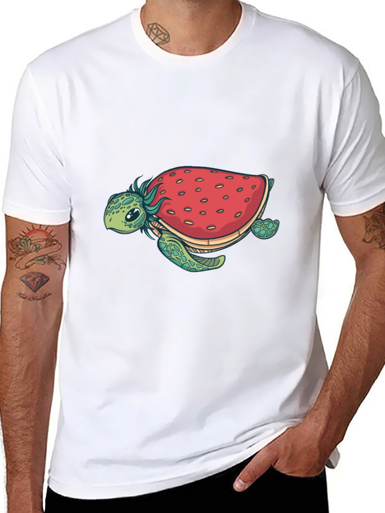 Black Strawberry Turtle Graphic Tee - Black Cotton Blend view 8