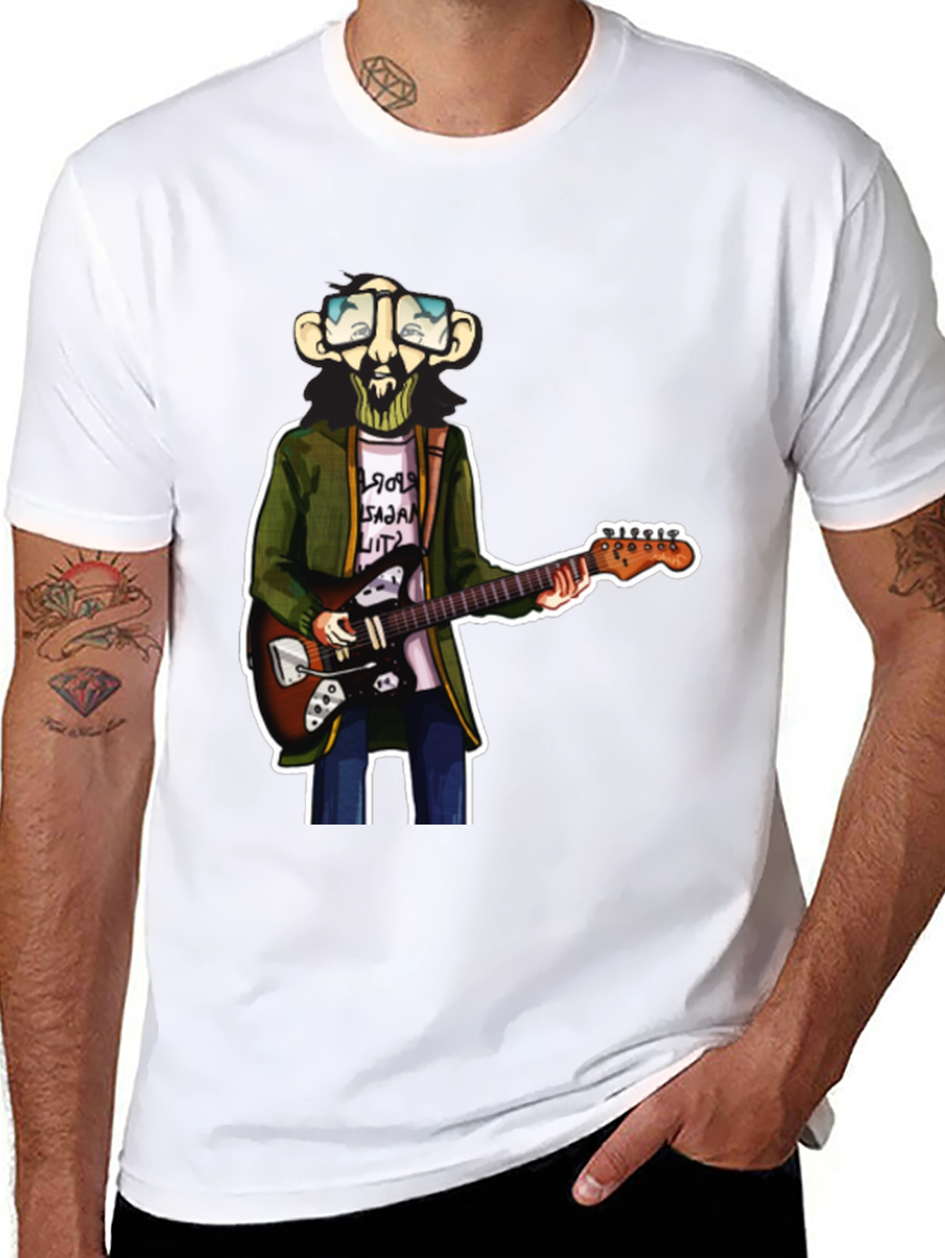 Black Cartoon Guitar Player Graphic Tee view 8