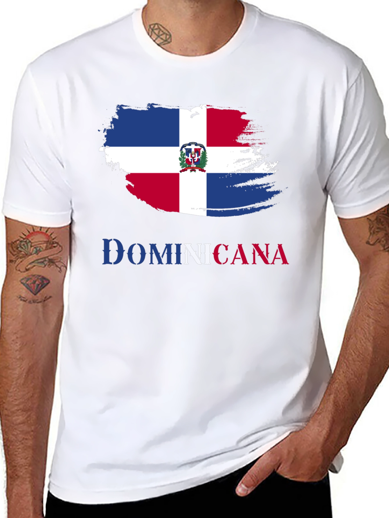 Black Dominicana Flag T-Shirt - Men's Short Sleeve Tee view 8