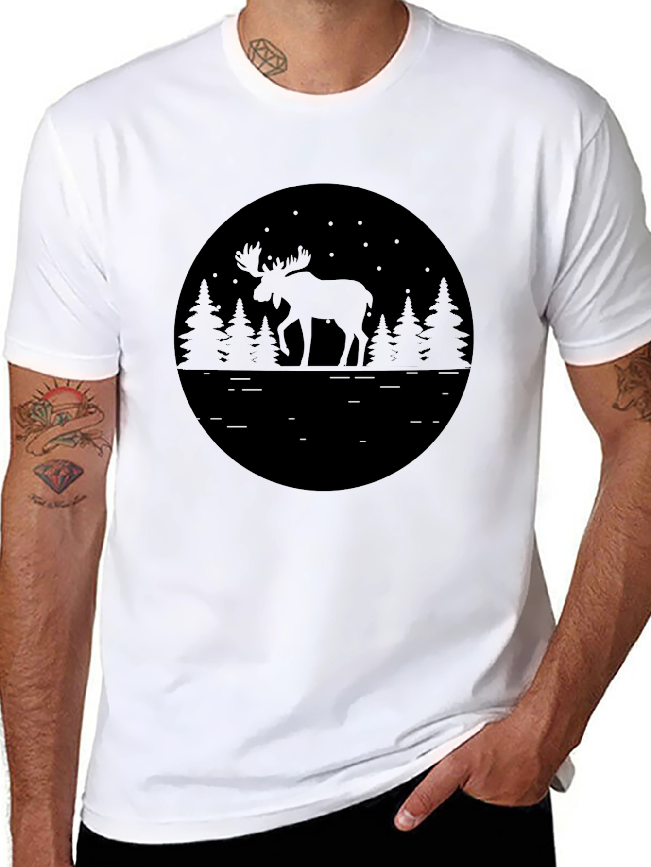Black Moose in Forest Graphic Tee - Stylish Nature Lover T-Shirt view 8
