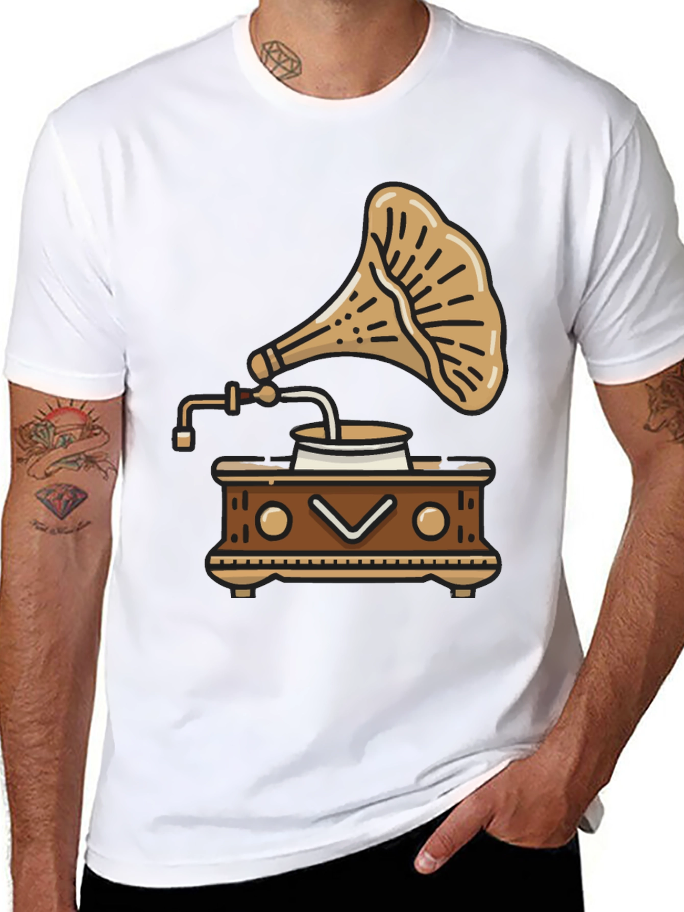 Black Vintage Gramophone T-Shirt - Retro Music Style view 8