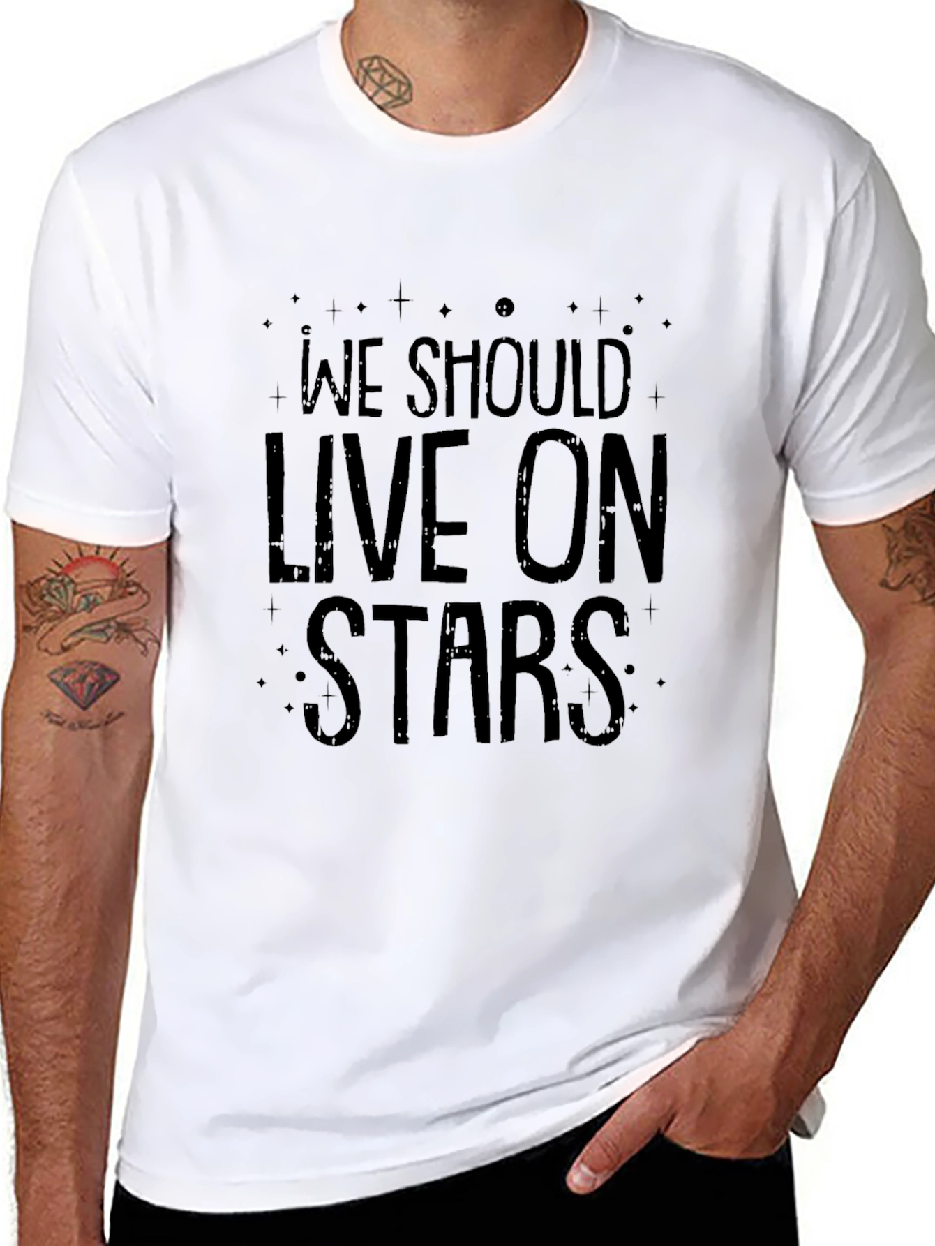Black We Should Live On Stars Graphic Tee - Black Cotton Blend view 8