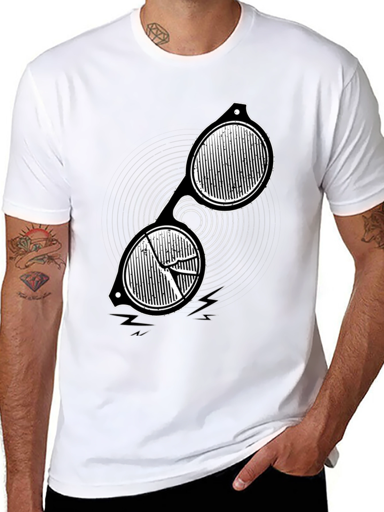 Black Men's Black Graphic Tee - Retro Sunglasses Design view 8