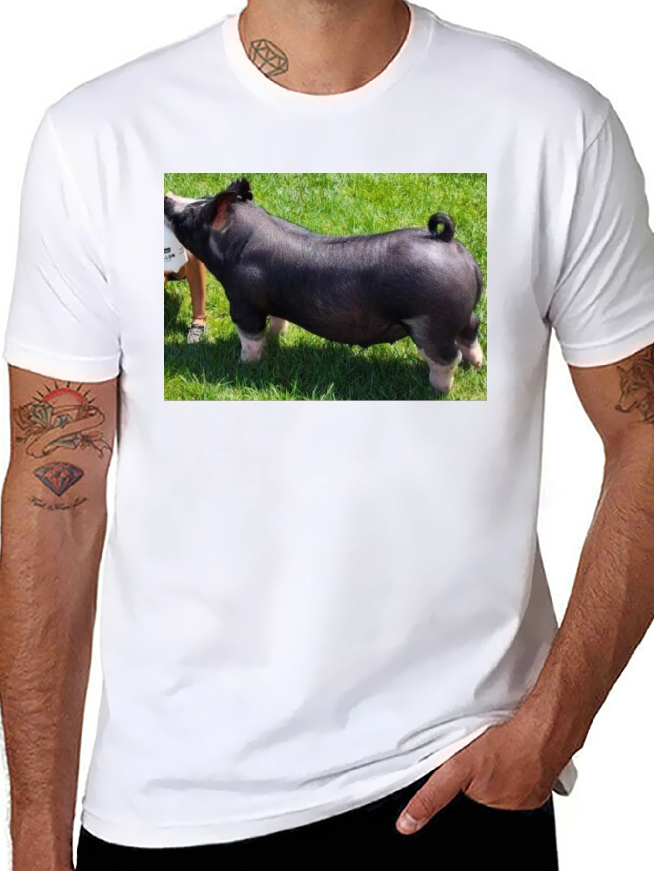 Black Black T-Shirt with Pig Graphic Tee view 8