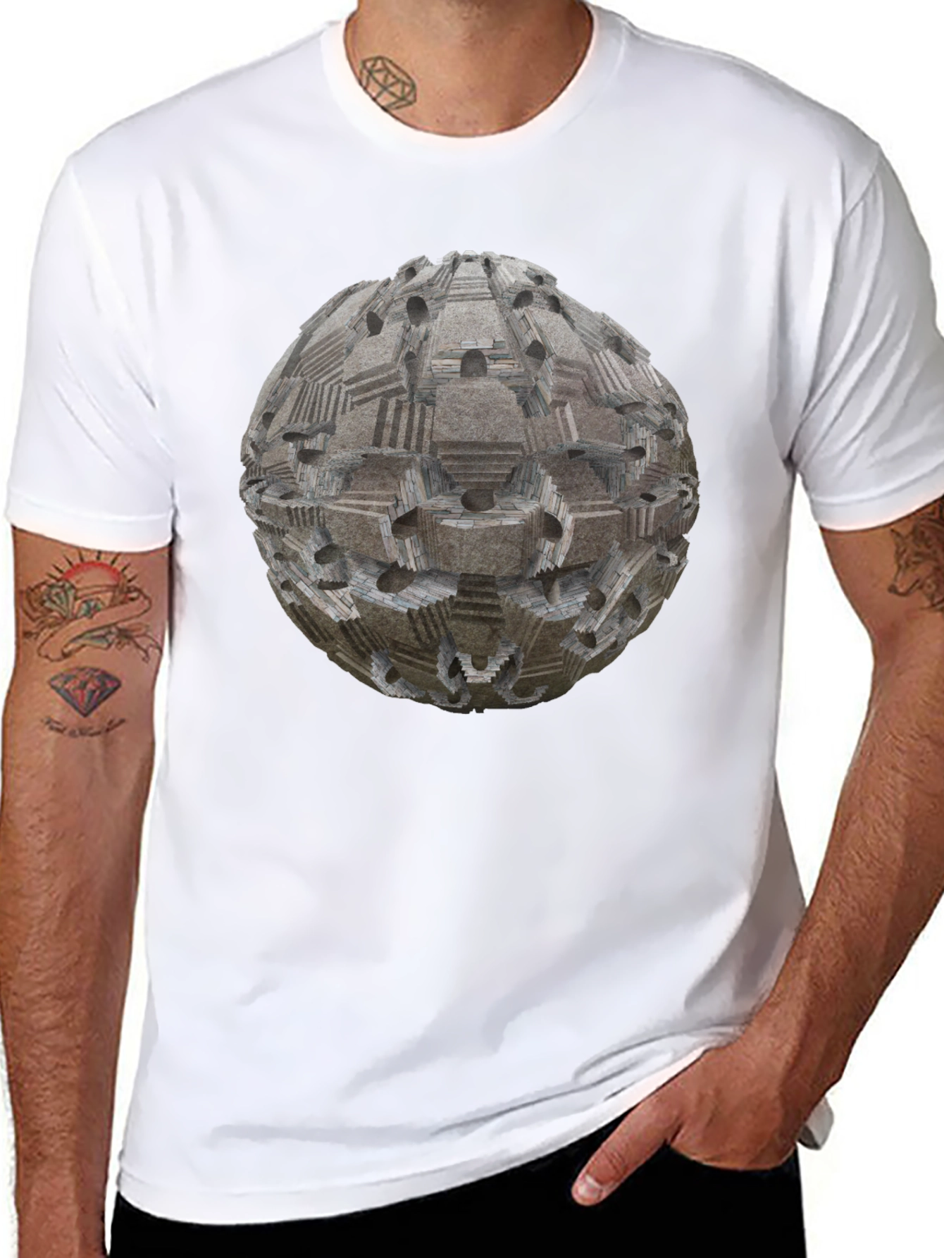 Black Geometric Sphere Print T-Shirt - Modern Style view 8