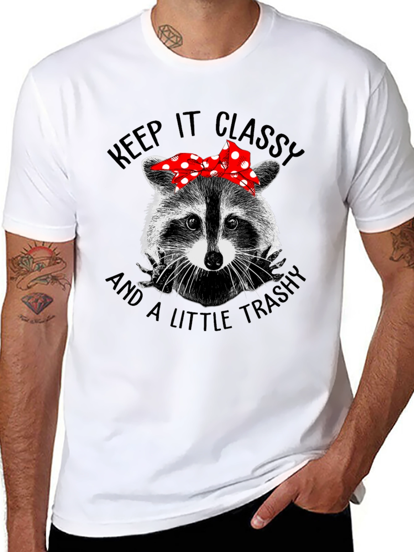 Black Classy Trashy Raccoon Graphic Tee view 8