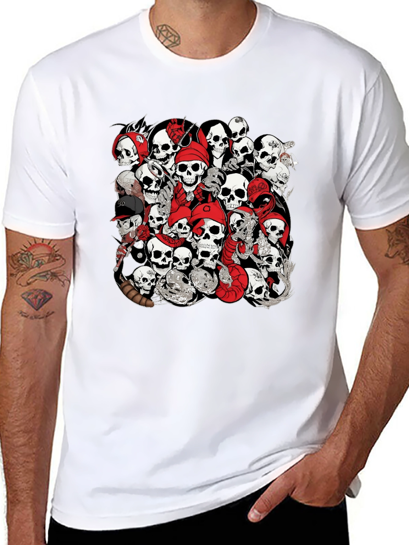 Black Skull Pile Graphic Tee - Bold Black T-Shirt view 8