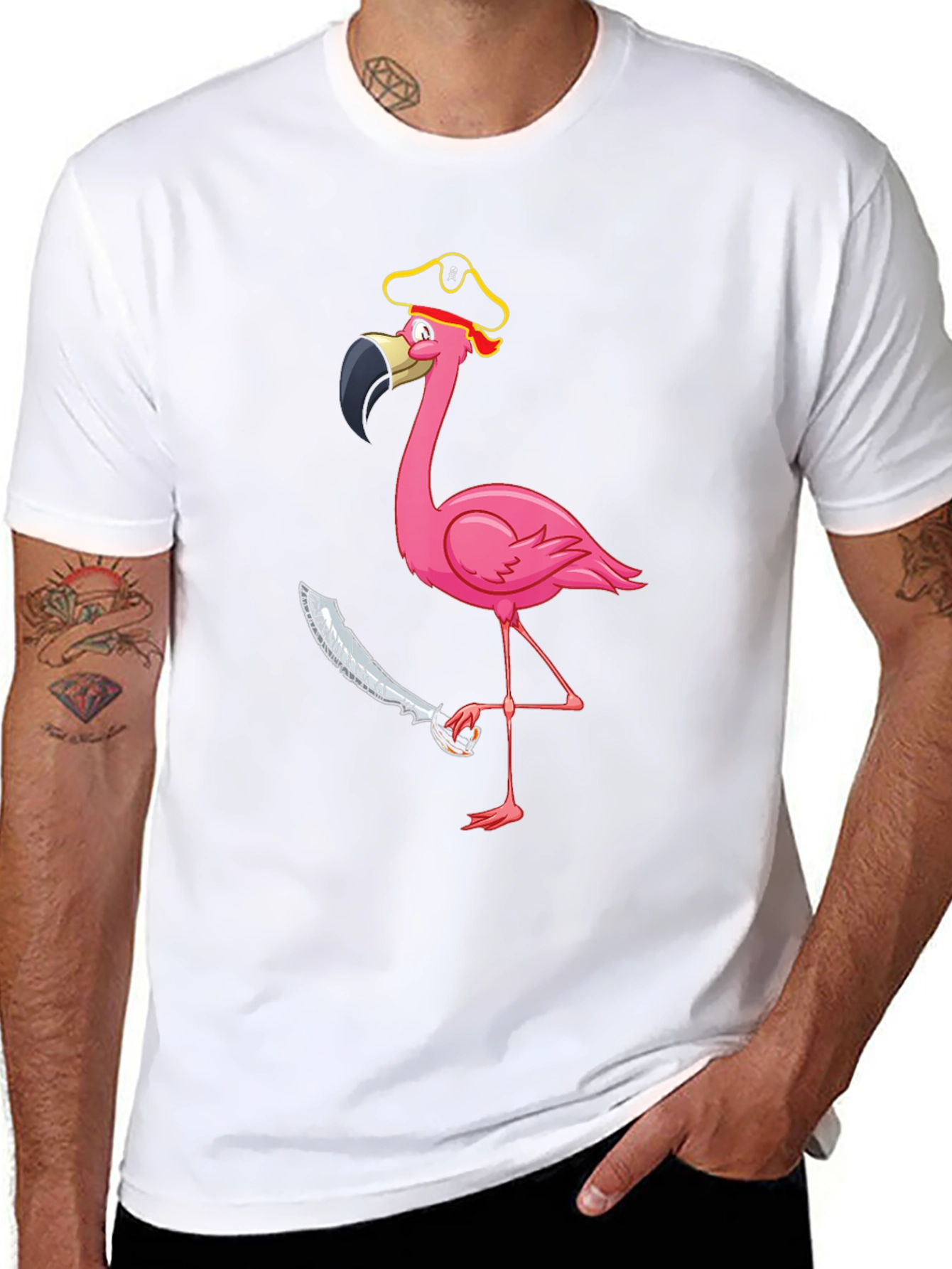 Black Pirate Flamingo Graphic Tee - Men's Black T-Shirt view 8